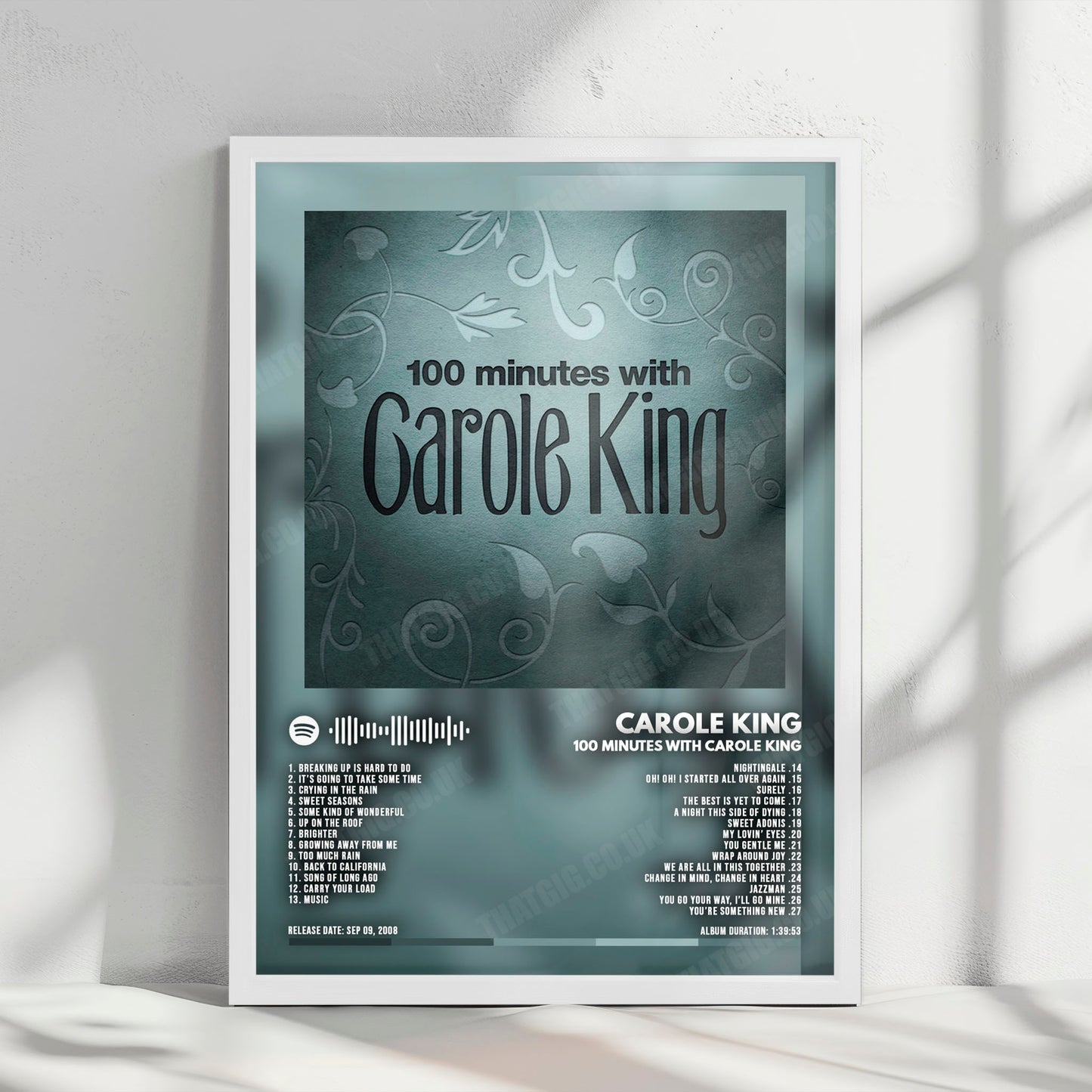Carole King "100 Minutes With Carole King" Album Cover Poster - with Complete Tracklist