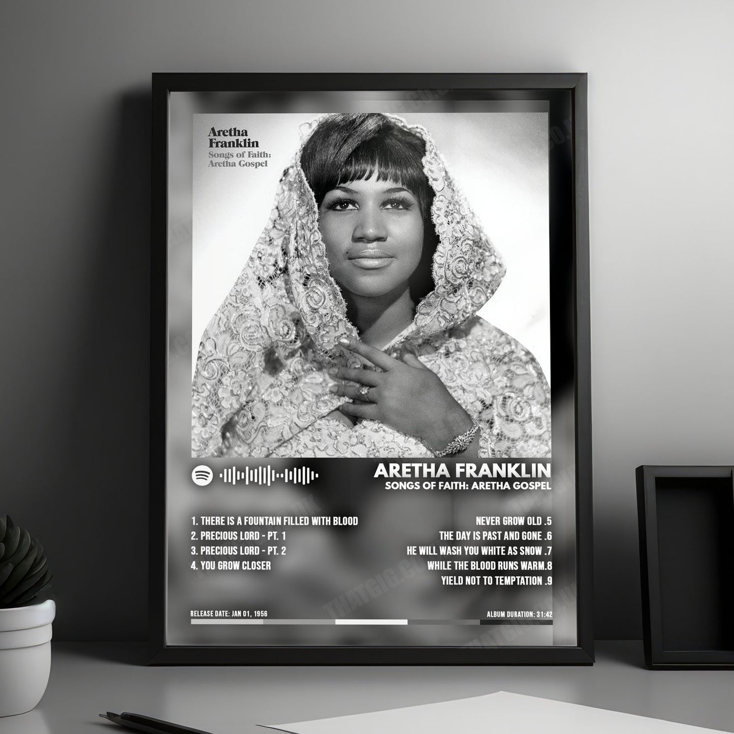 Aretha Franklin "Songs Of Faith Aretha Gospel" Album Cover Poster - with Complete Tracklist