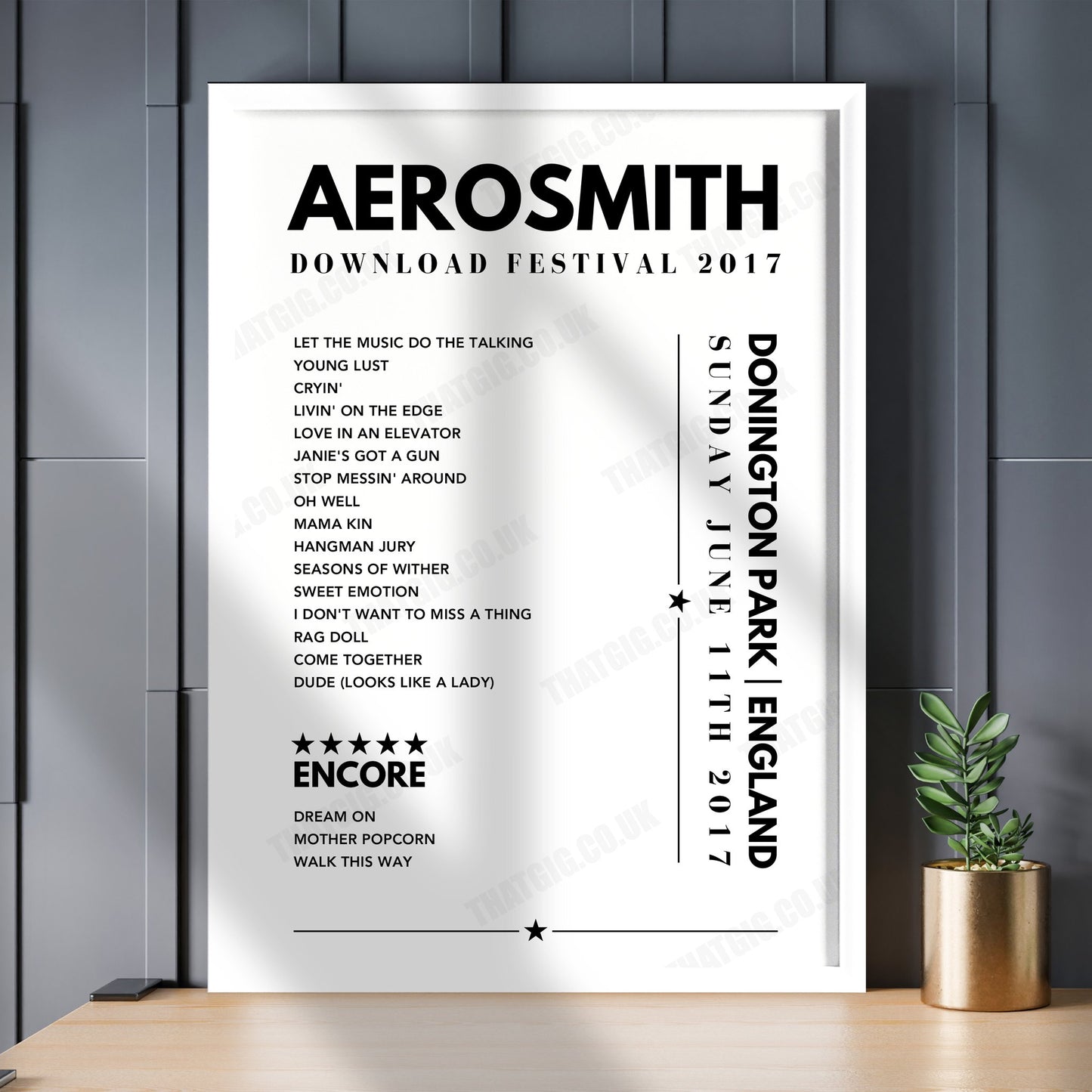 Aerosmith Setlist Poster - at Donington Park, Download Festival, England on June 11th, 2017