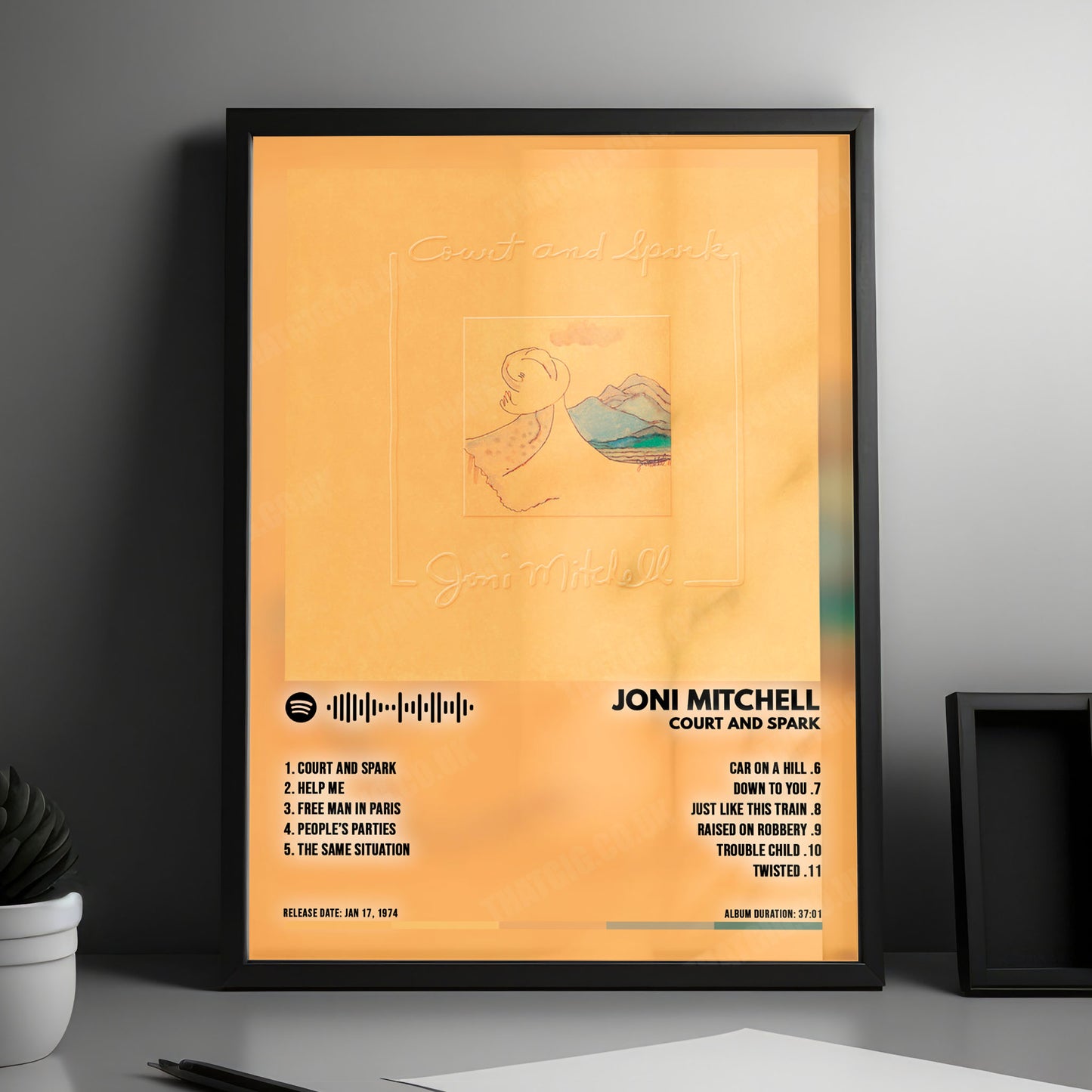 Joni Mitchell "Court and Spark" Album Cover Poster - with Complete Tracklist