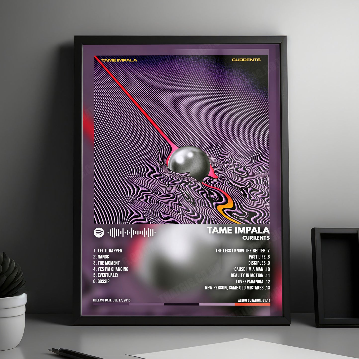 Tame Impala "Currents " Album Cover Poster - with Complete Tracklist