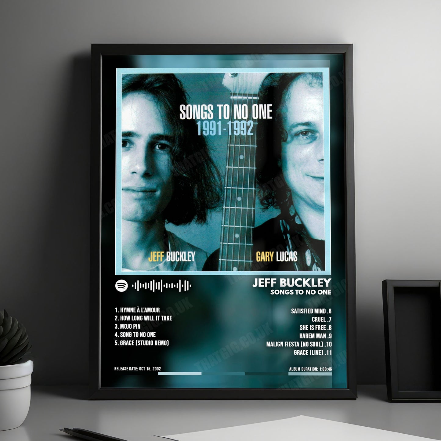 Jeff Buckley "Songs To No One" Album Cover Poster - with Complete Tracklist
