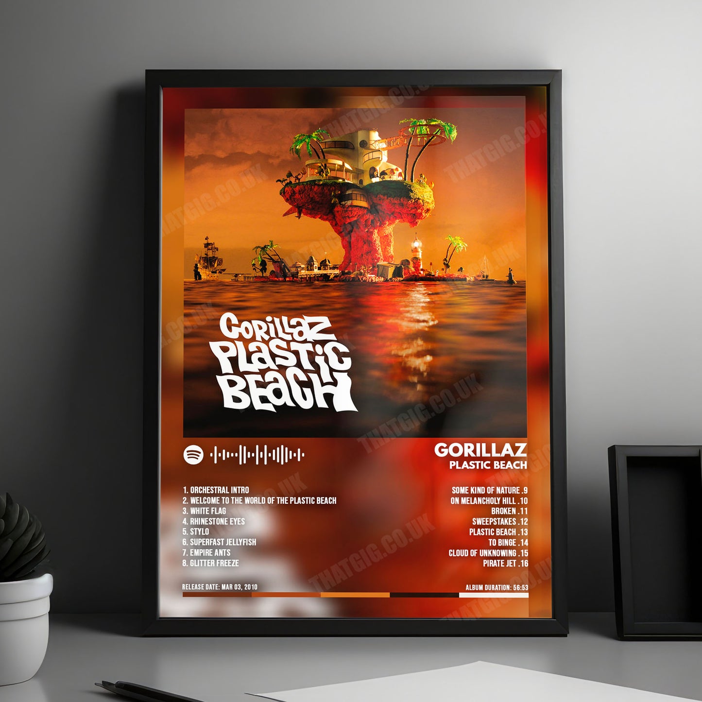 Gorillaz "Plastic Beach" Album Cover Poster - with Complete Tracklist
