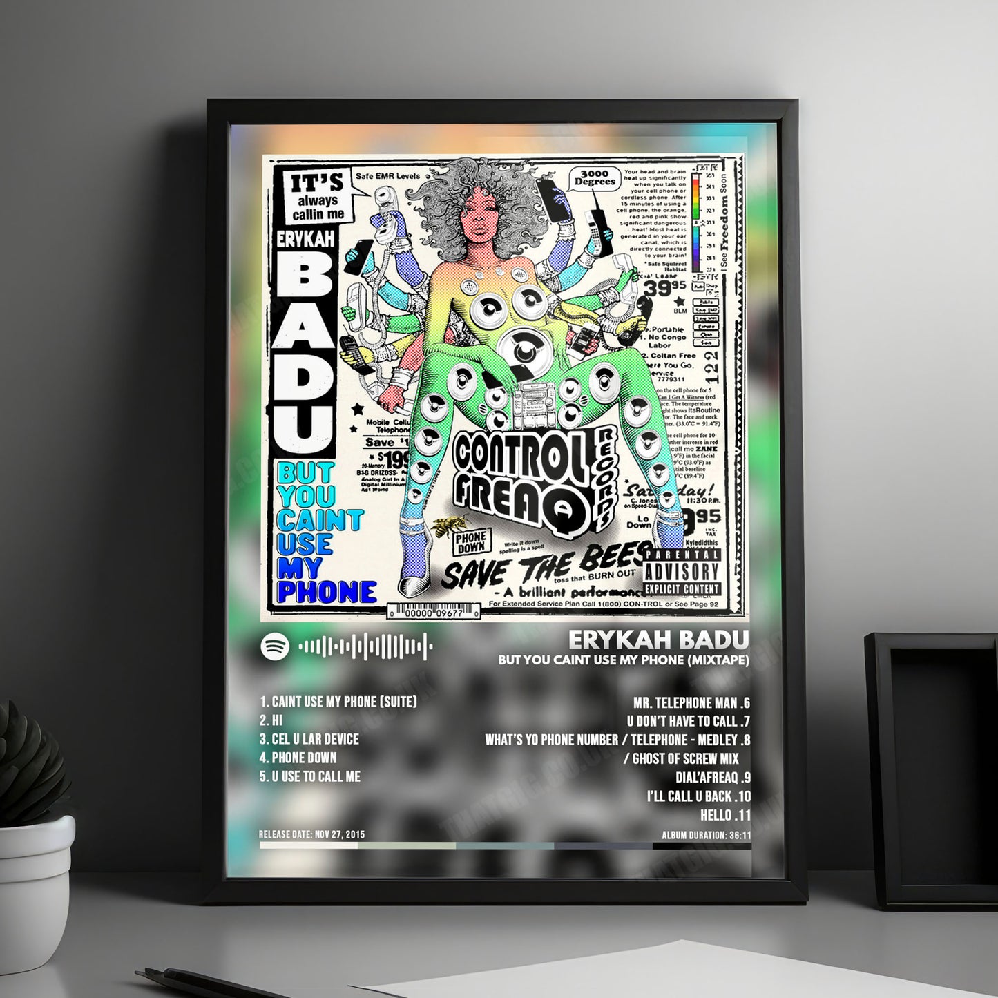 Erykah Badu "But You Caint Use My Phone (Mixtape)" Album Cover Poster - with Complete Tracklist
