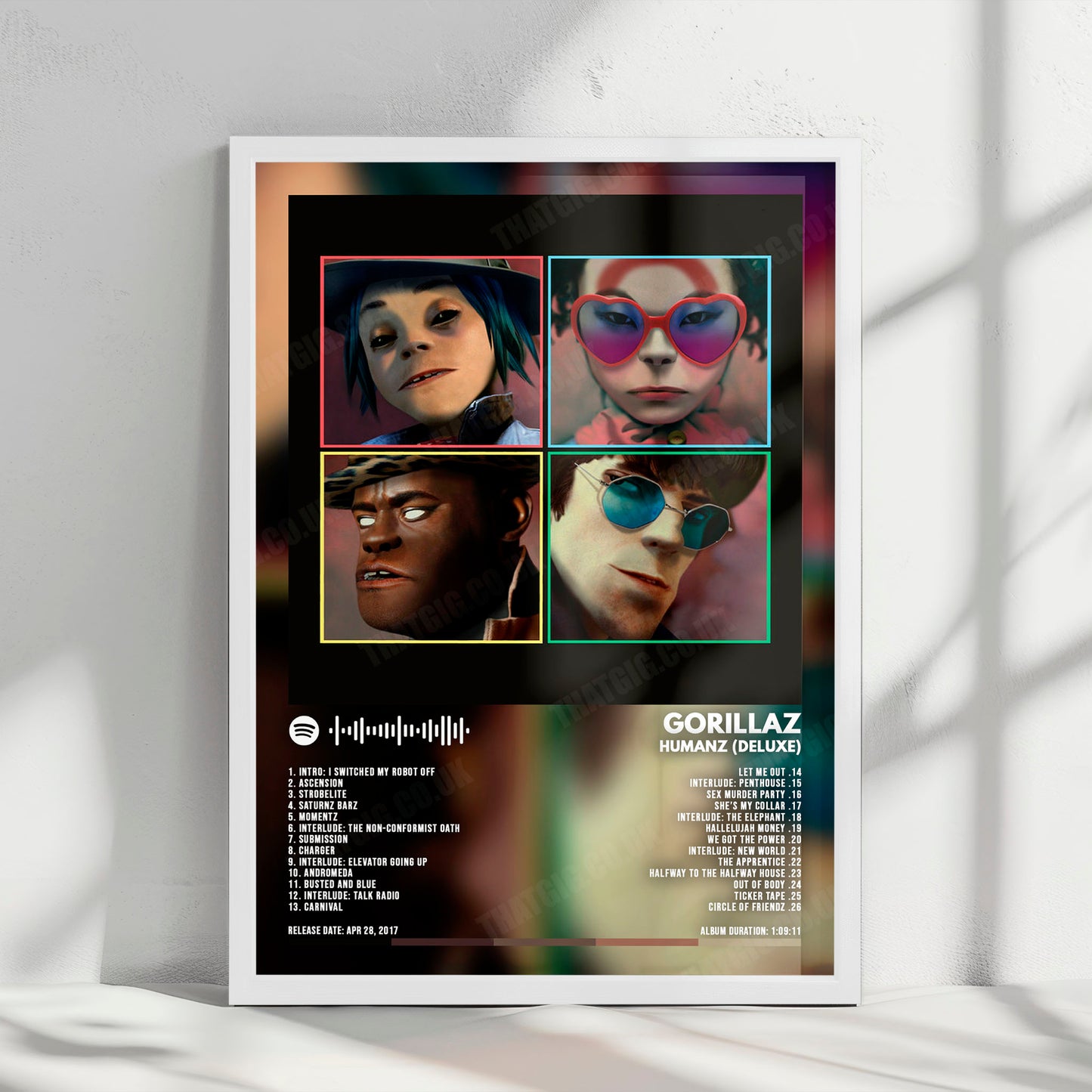 Gorillaz "Humanz" Album Cover Poster - with Complete Tracklist