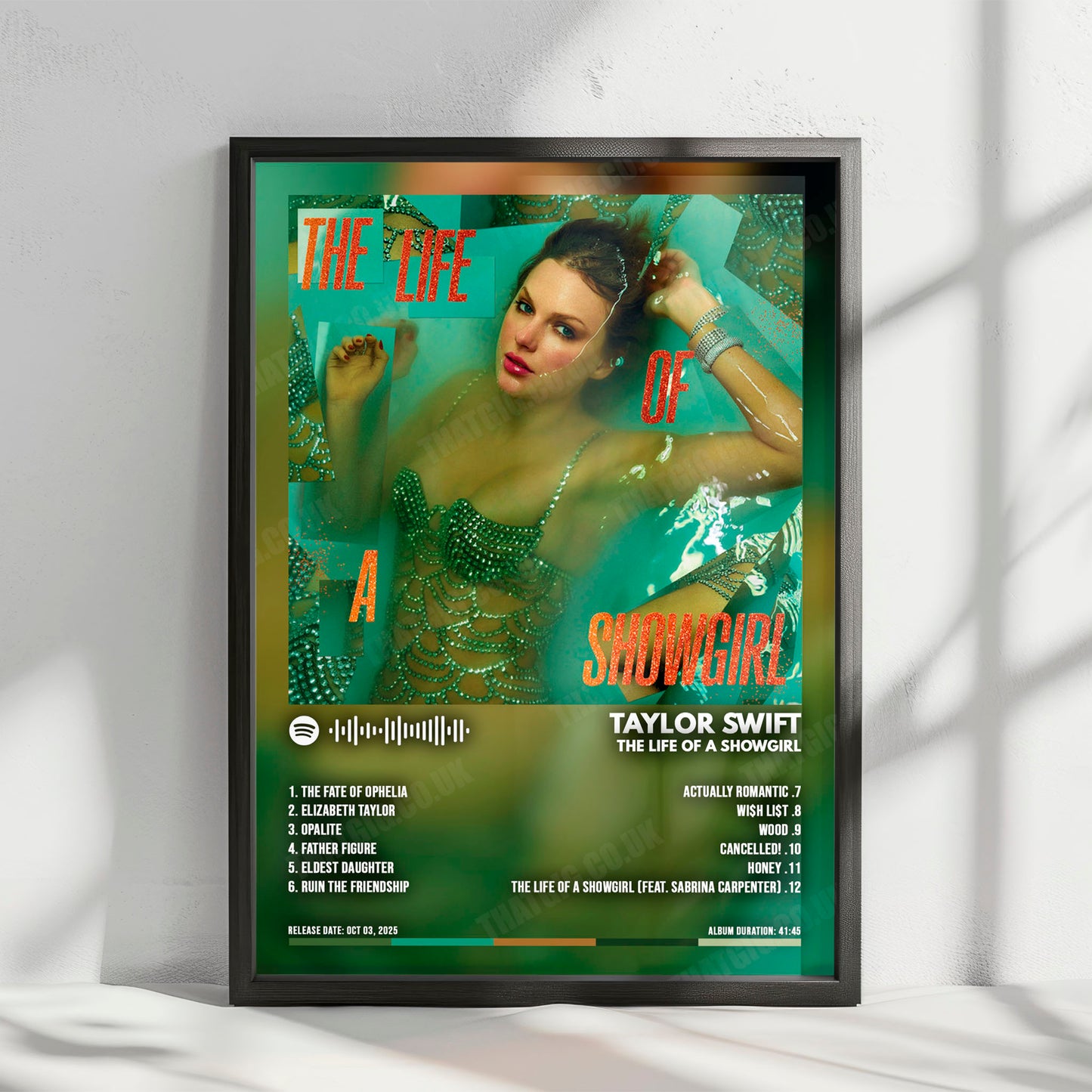 Taylor Swift "The Life of a Showgirl" Album Cover Poster - with Complete Tracklist