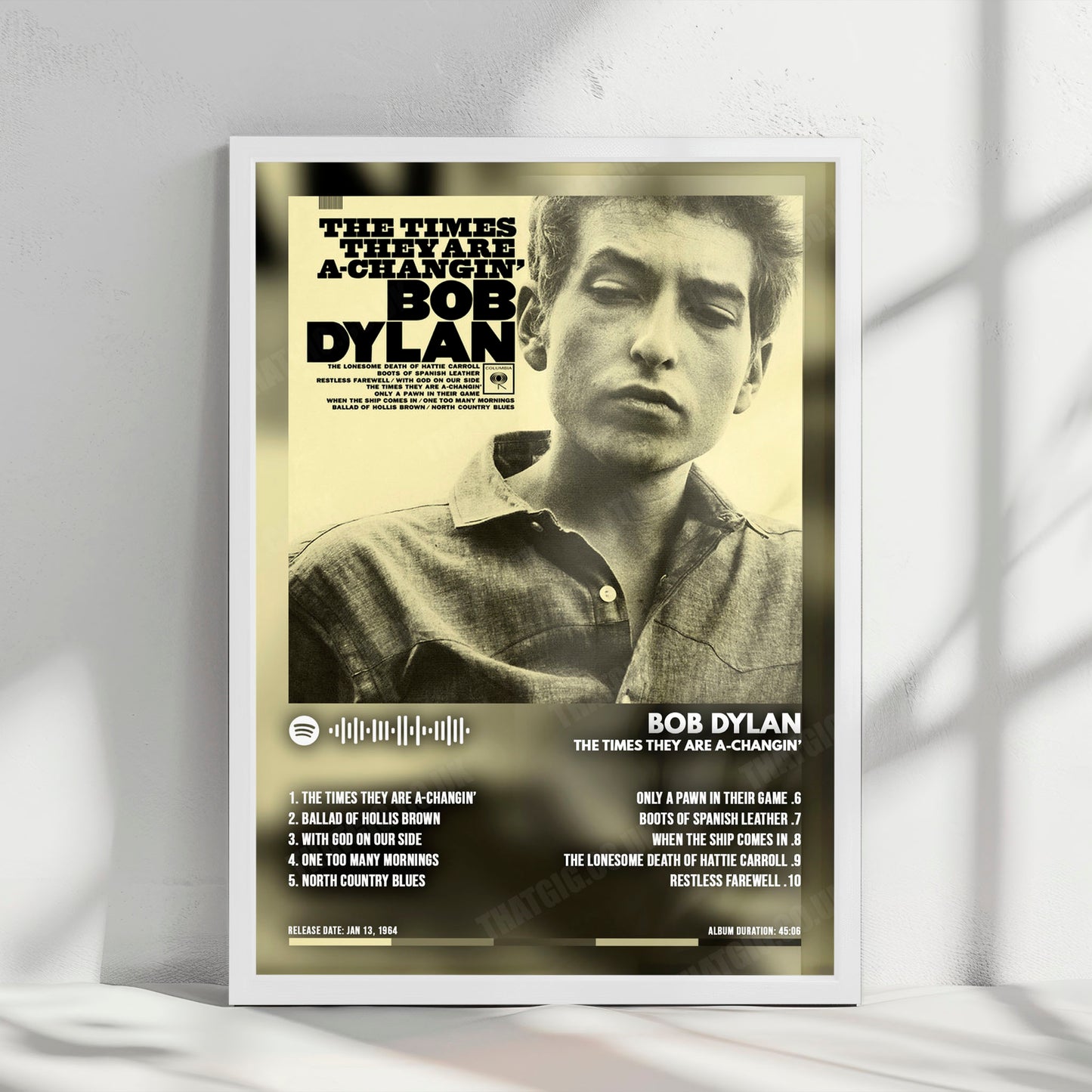 Bob Dylan "The Times They Are A-Changin'" Album Cover Poster - with Complete Tracklist