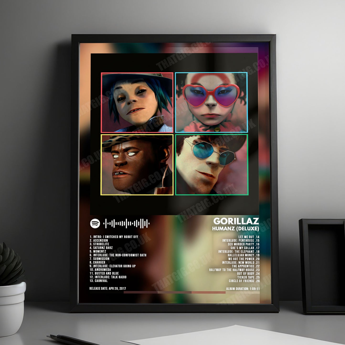 Gorillaz "Humanz" Album Cover Poster - with Complete Tracklist