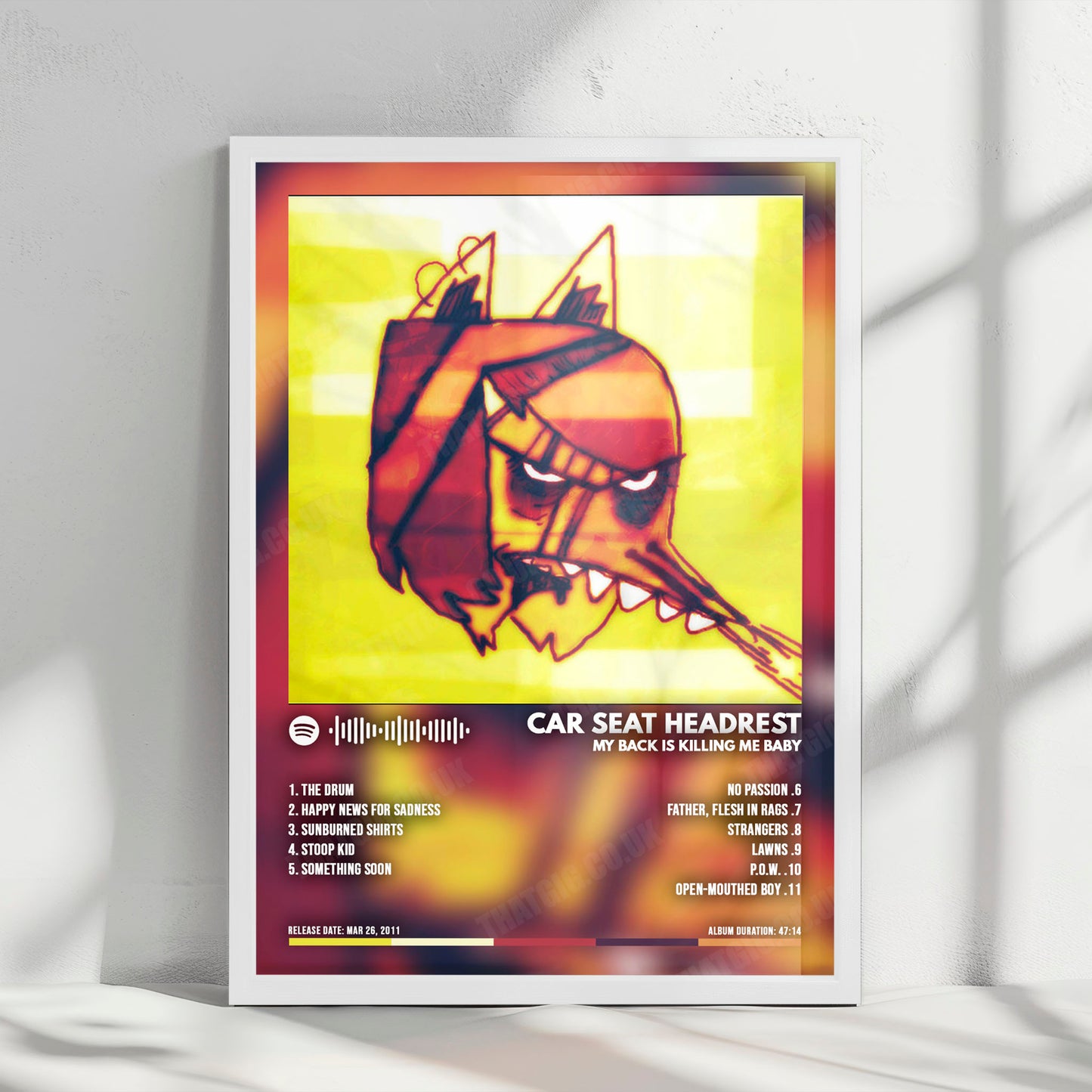 Car Seat Headrest "Headrest My Back Is Killing Me Baby" Album Cover Poster - with Complete Tracklist