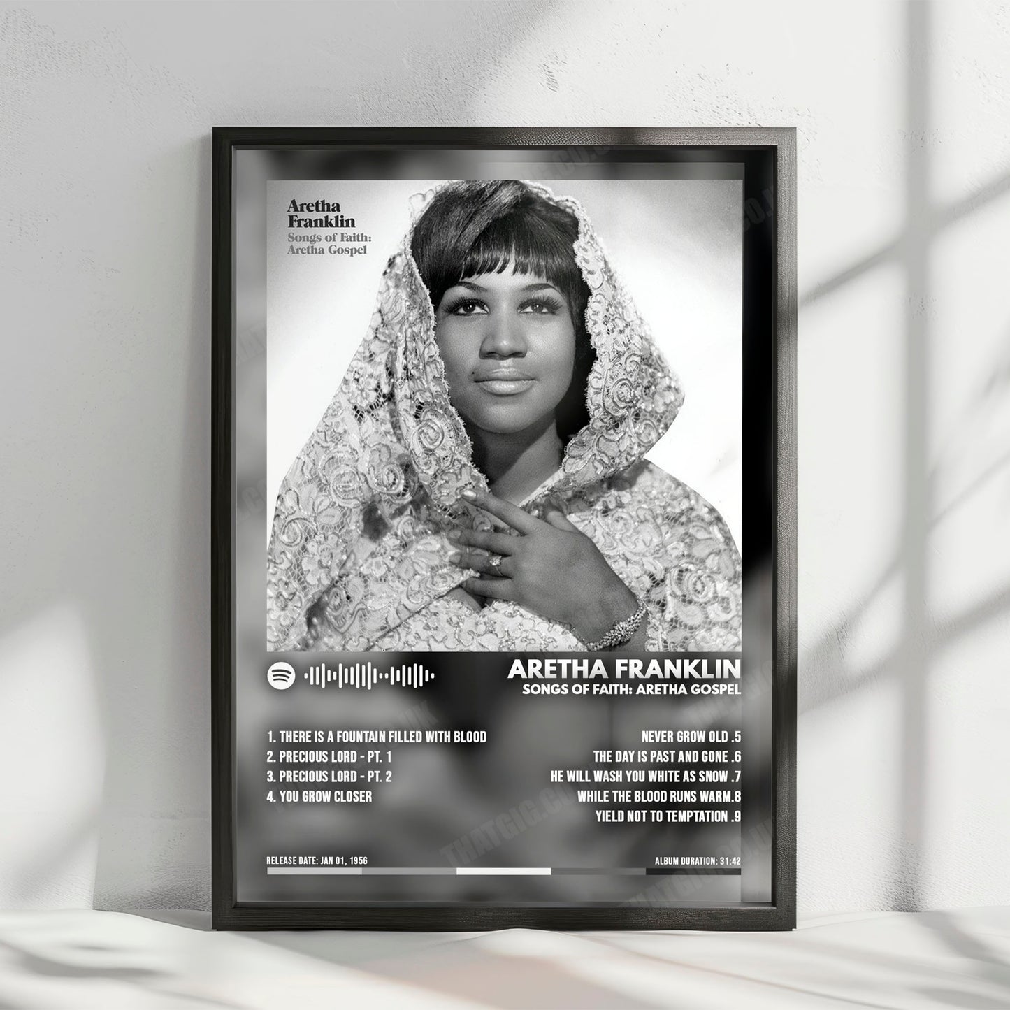 Aretha Franklin "Songs Of Faith Aretha Gospel" Album Cover Poster - with Complete Tracklist