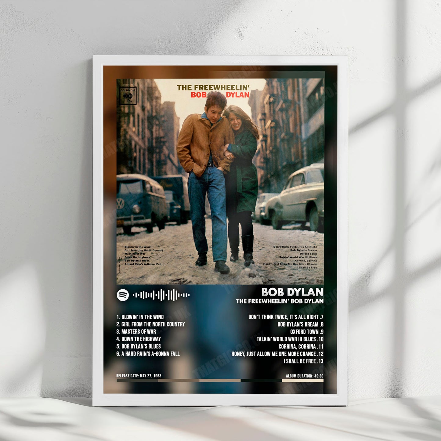 Bob Dylan "The Freewheelin' Bob Dylan" Album Cover Poster - with Complete Tracklist
