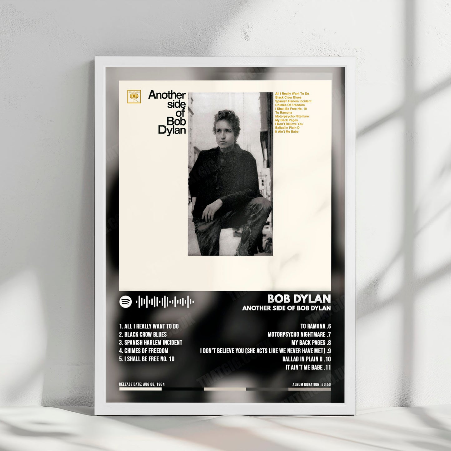 Bob Dylan "Another Side Of Bob Dylan" Album Cover Poster - with Complete Tracklist