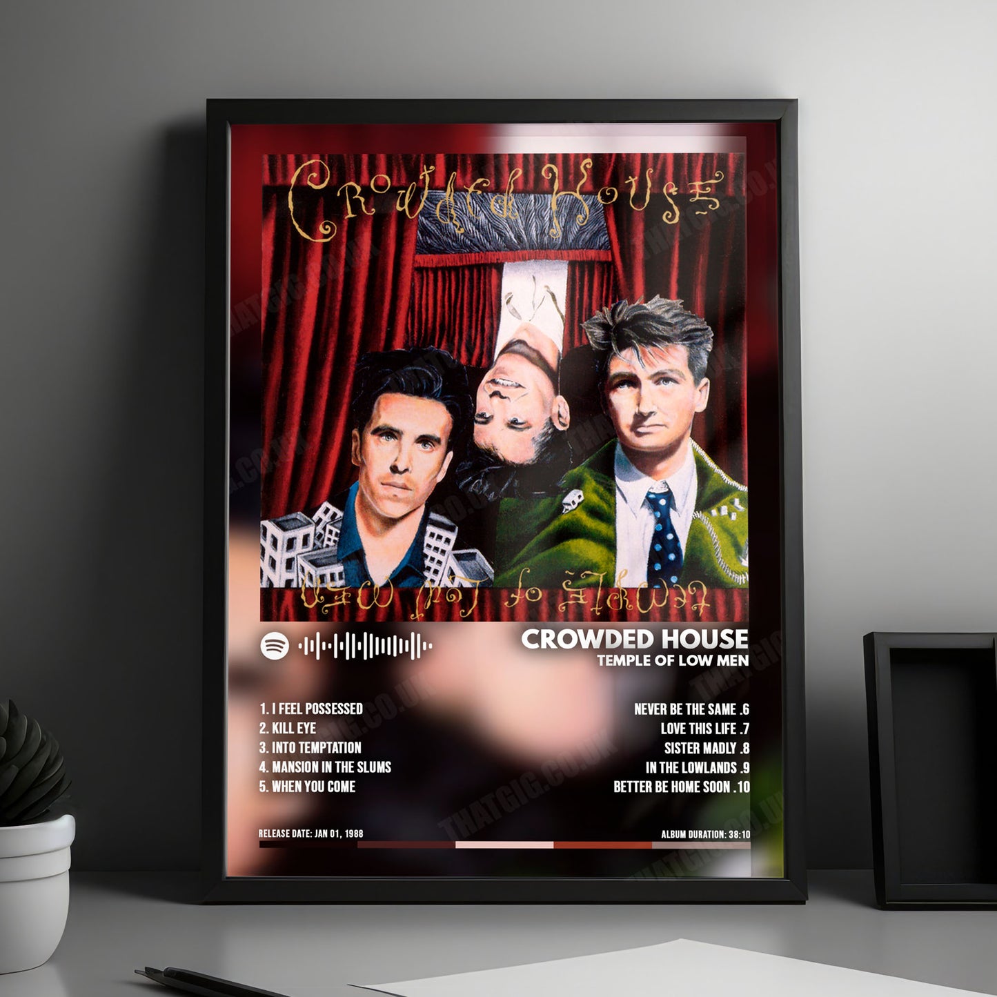 Crowded House "Temple Of Low Men" Album Cover Poster - with Complete Tracklist