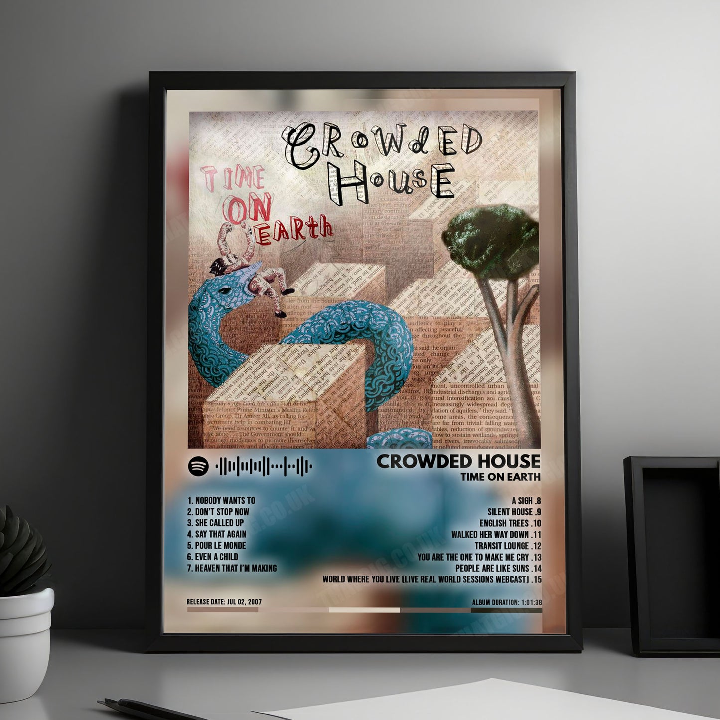 Crowded House "Time On Earth" Album Cover Poster - with Complete Tracklist