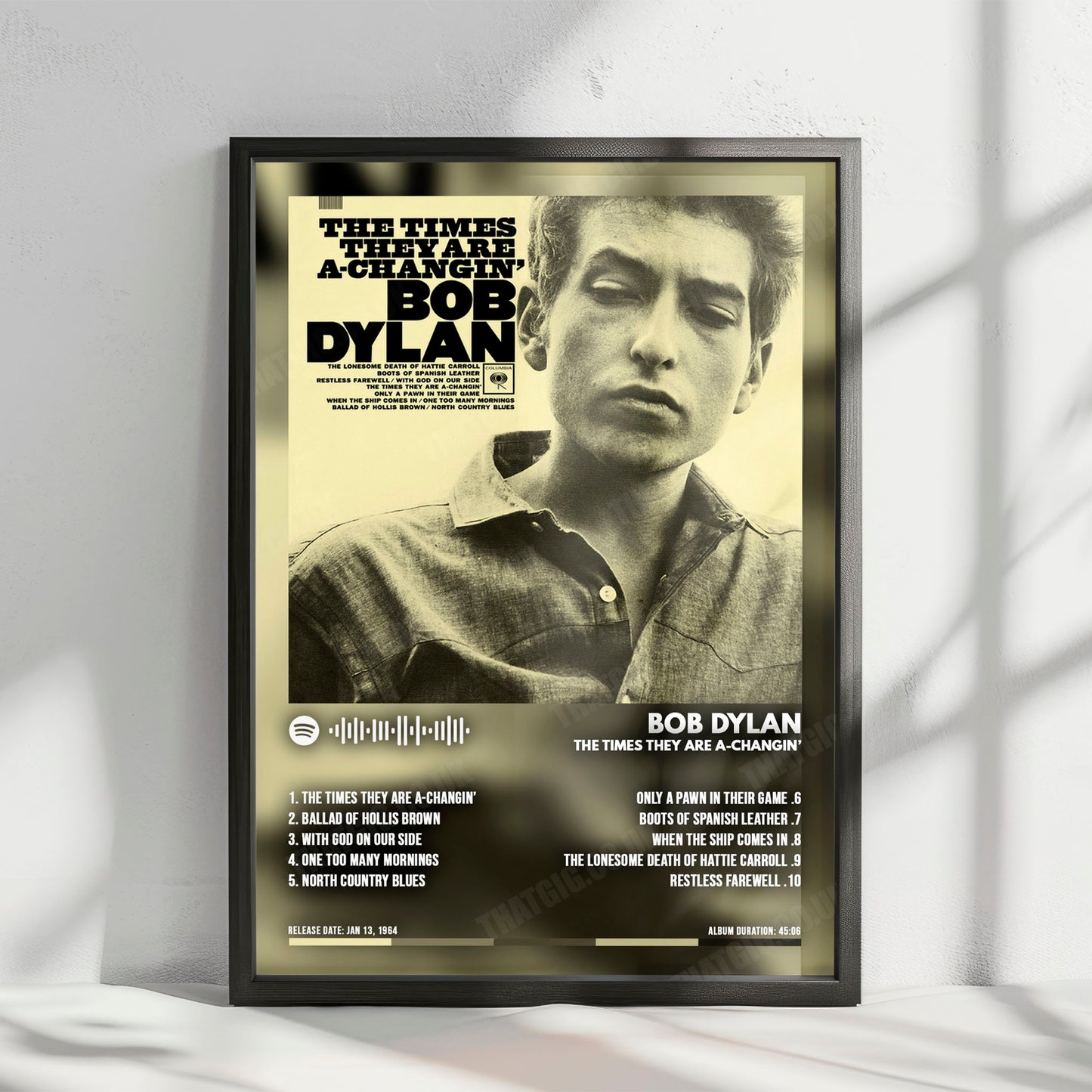 Bob Dylan "The Times They Are A-Changin'" Album Cover Poster - with Complete Tracklist