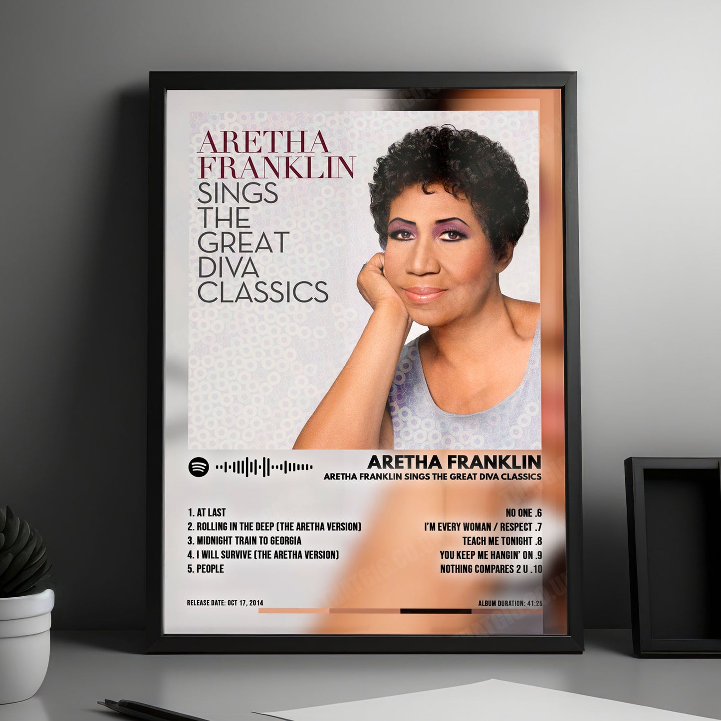 Aretha Franklin "Aretha Franklin Sings The Great Diva Classics" Album Cover Poster - with Complete Tracklist