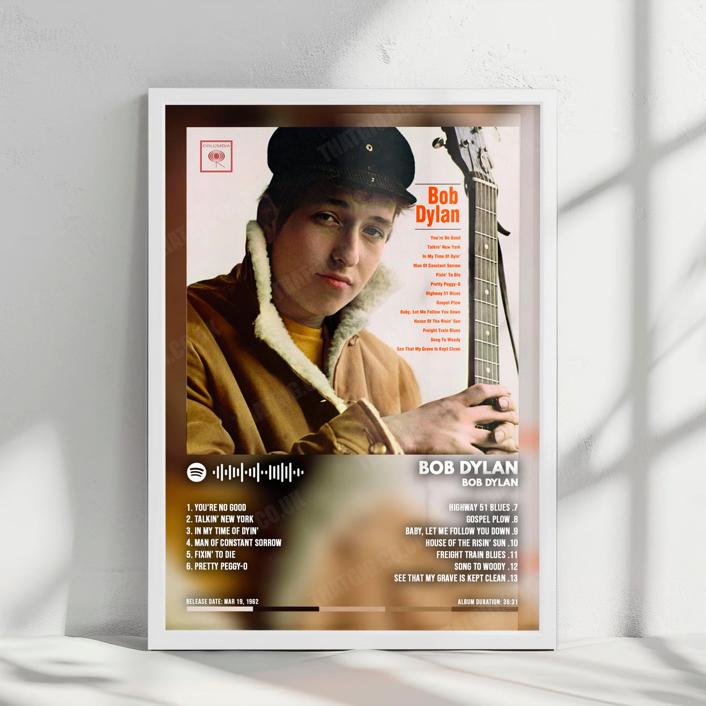 Bob Dylan "Bob Dylan" Album Cover Poster - with Complete Tracklist