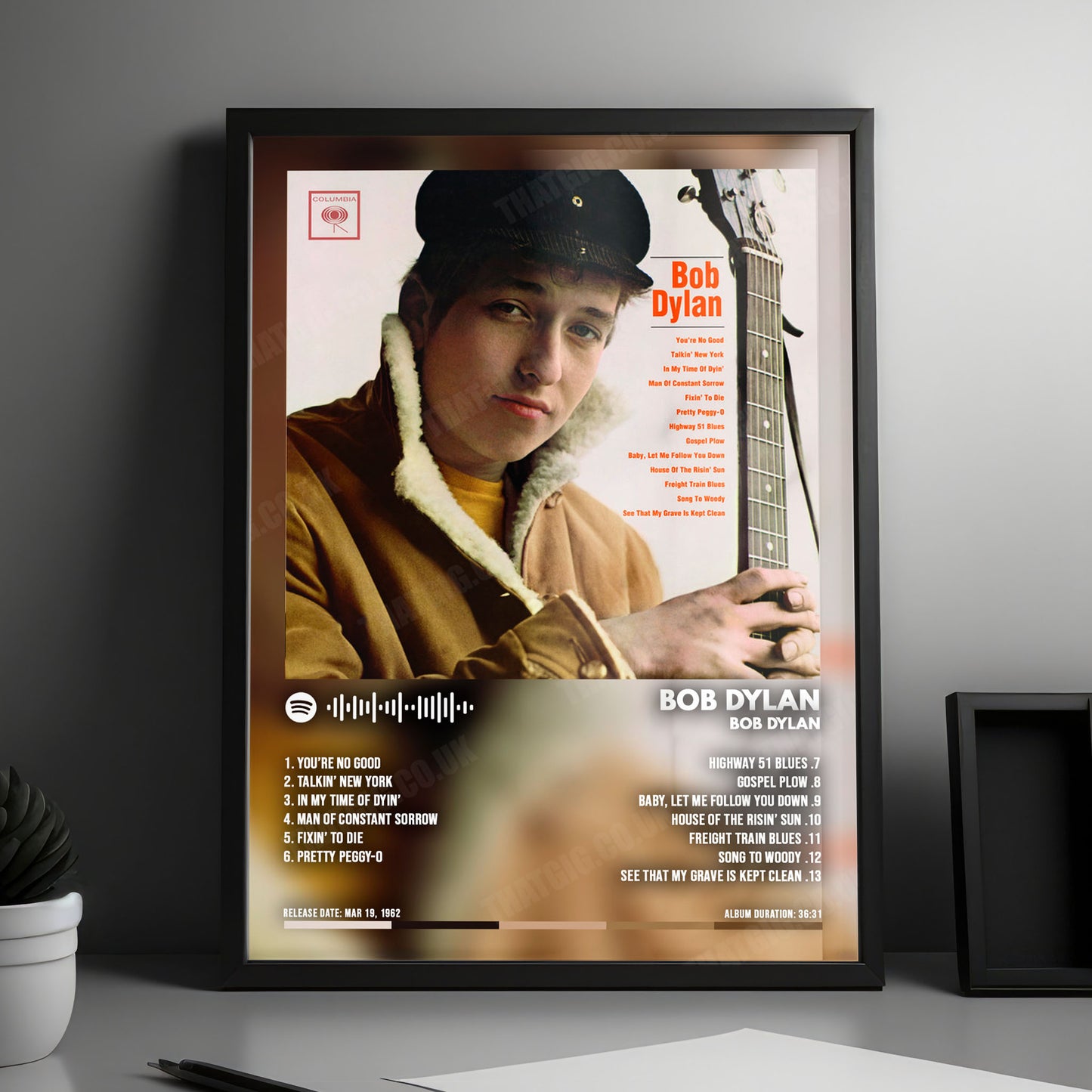 Bob Dylan "Bob Dylan" Album Cover Poster - with Complete Tracklist