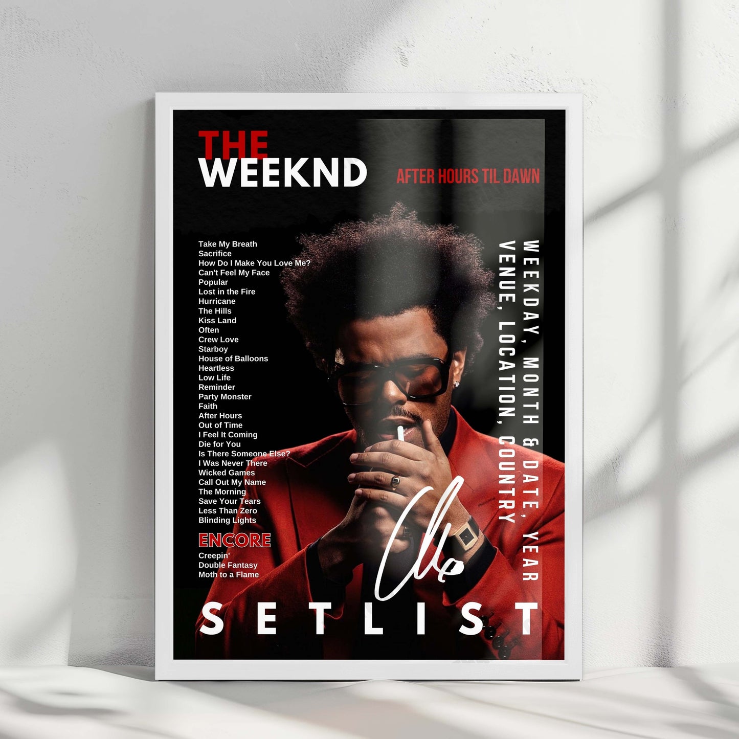 The Weeknd Setlist Poster - Parc Jean-Drapeau, Montreal - July 24th, 2025