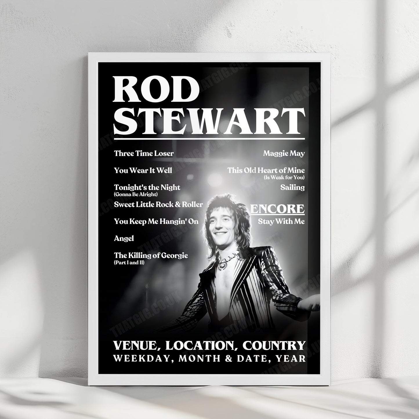 Rod Stewart Setlist Poster - Brighton Centre, Brighton, England - December 12th, 1978