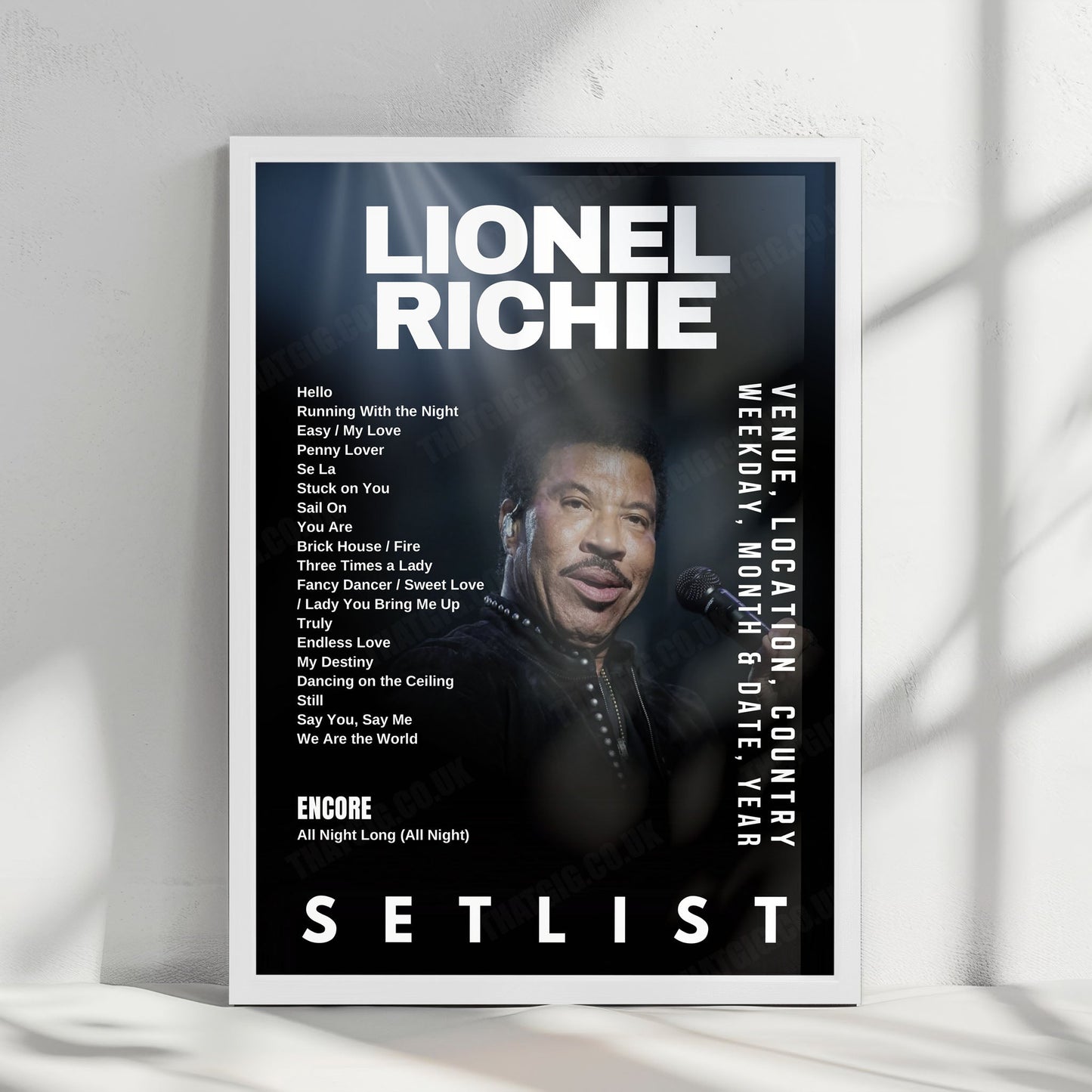 Lionel Richie Setlist Poster - The O2 Arena, London - June 6th, 2025