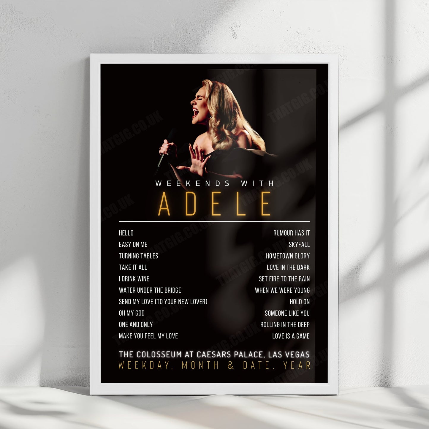 Adele Setlist Poster - The Colosseum at Caesars Palace, Las Vegas - December 30th, 2022