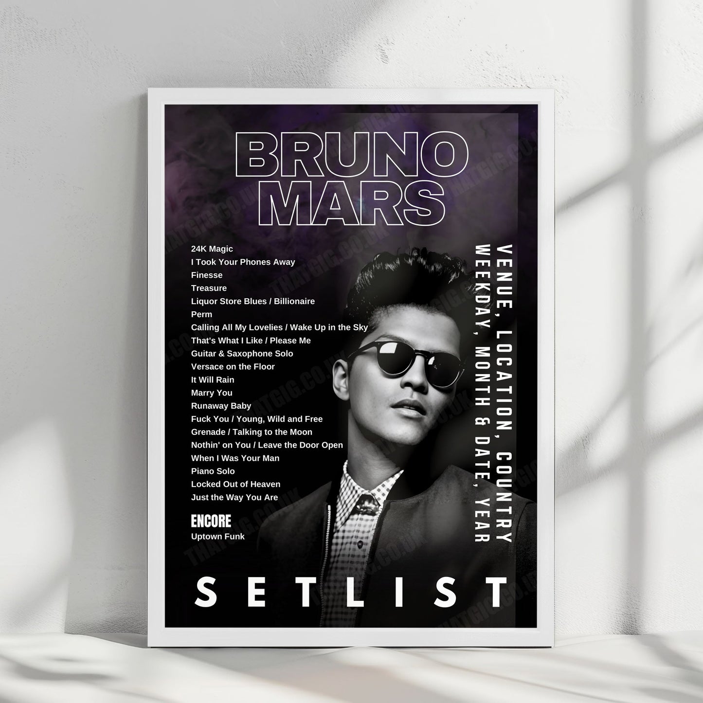 Bruno Mars Setlist Poster - Highland Festival Grounds at the Kentucky Expo Center, Louisville - September 17th, 2023