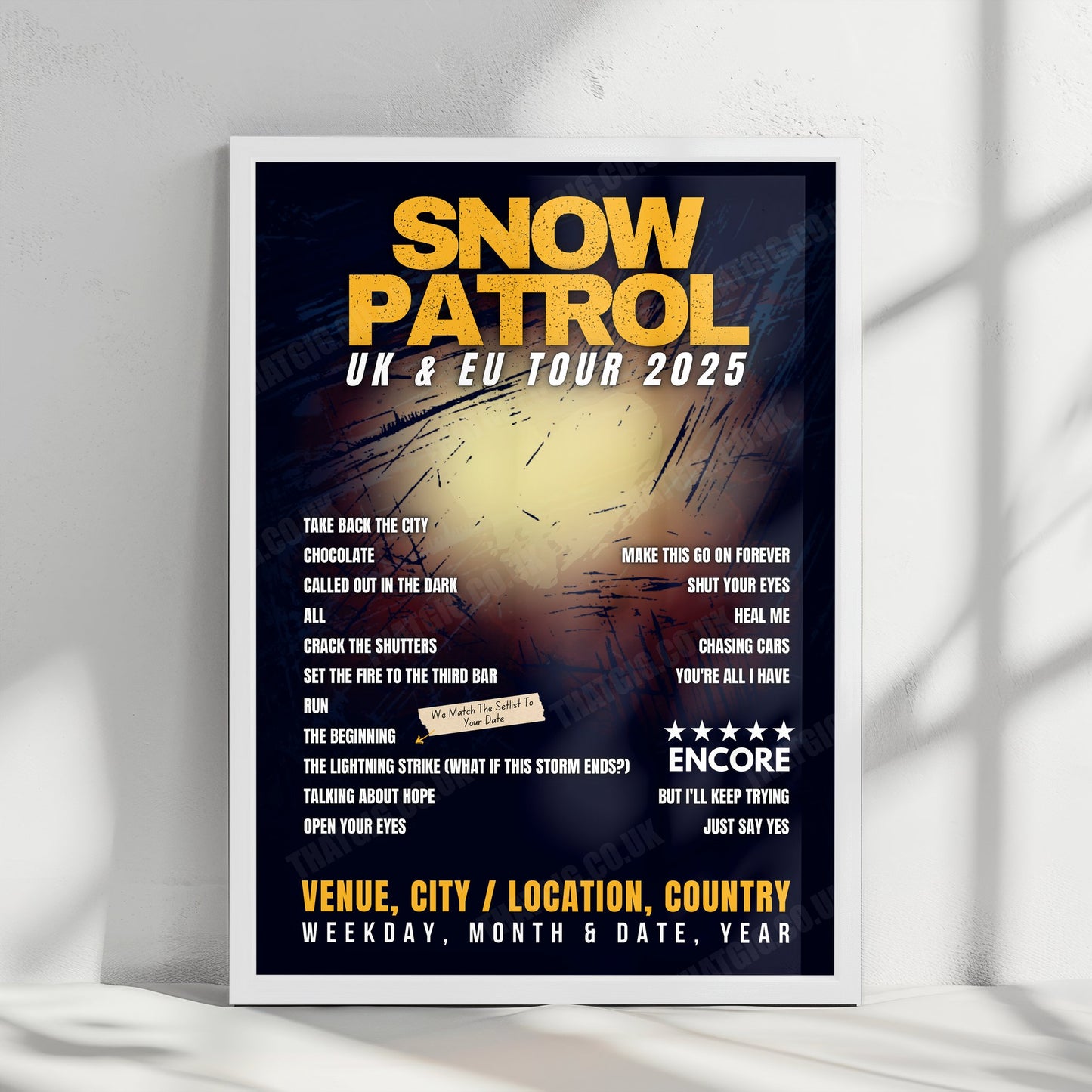 Snow Patrol Setlist Poster - Connexin Live Arena, Kingston upon Hull, England - February 19th, 2025