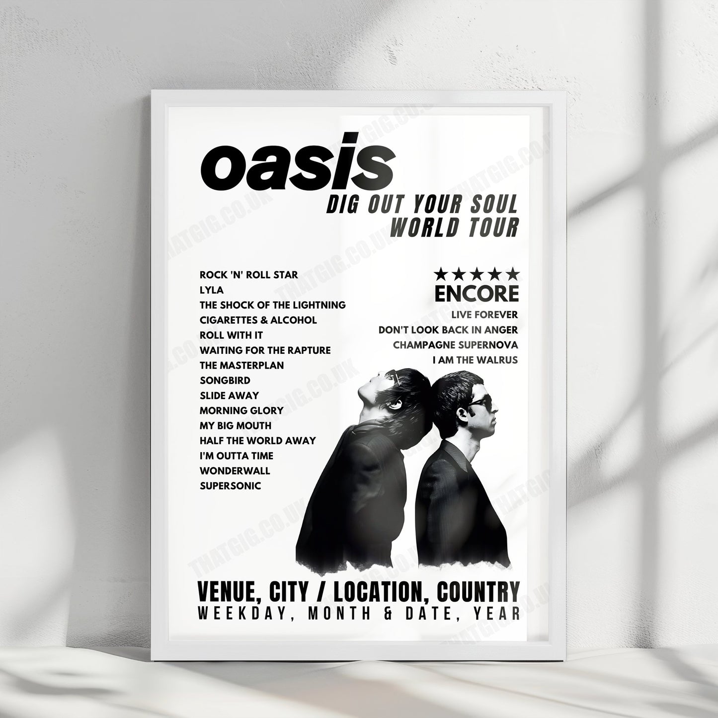 Oasis Setlist Poster - V Festival, Weston Park, England - August 22nd, 2009