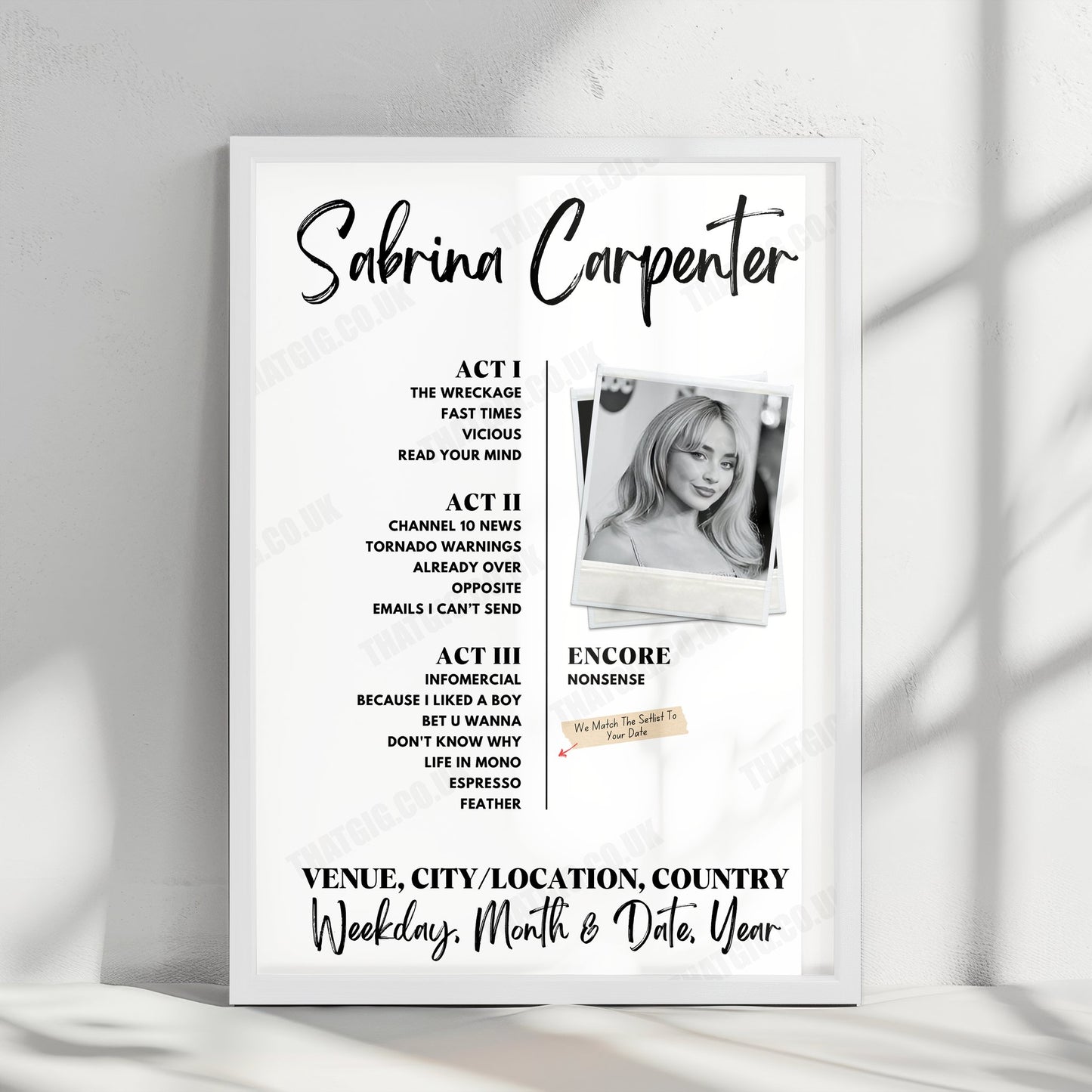 Sabrina Carpenter Setlist Poster - Crypto.com Arena, Los Angeles, CA, USA - November 15th, 2024