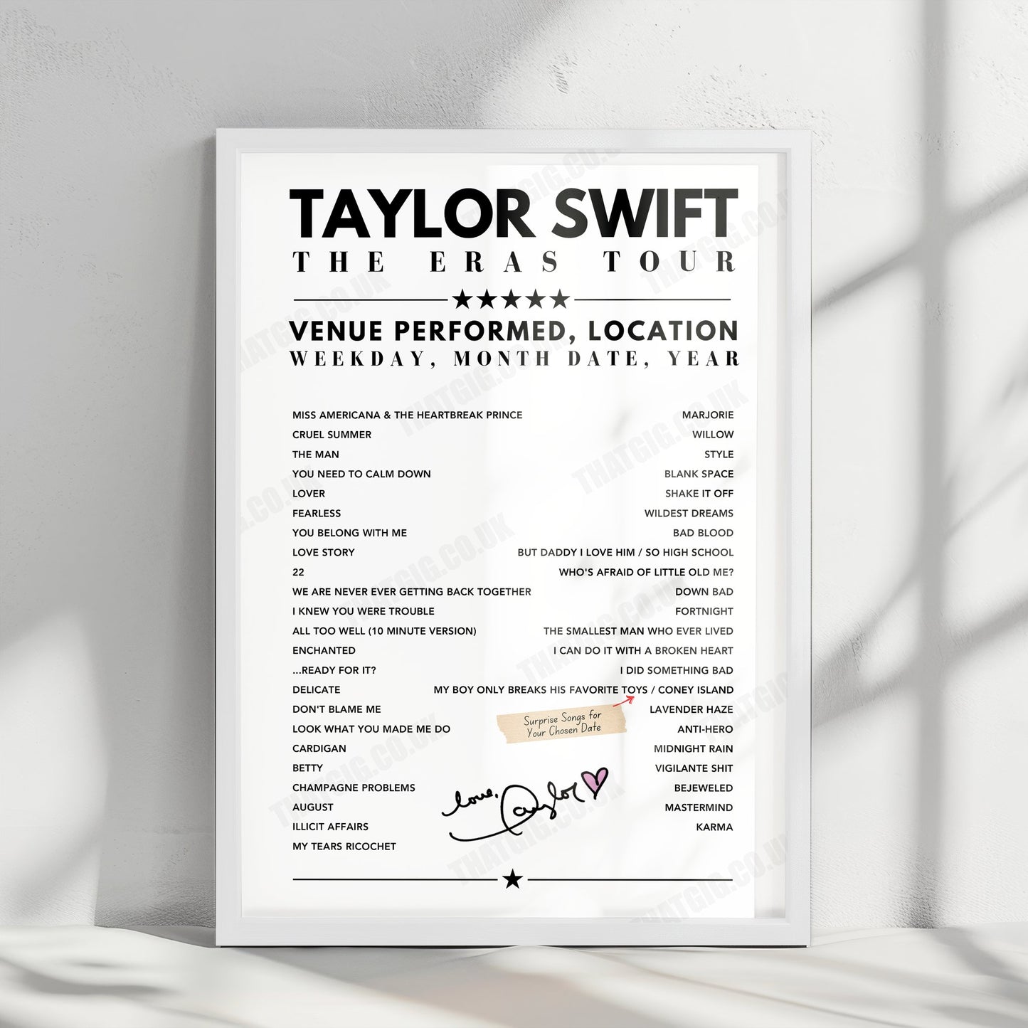 Taylor Swift Setlist Poster - Rogers Centre, Toronto, Canada - November 14th, 2024