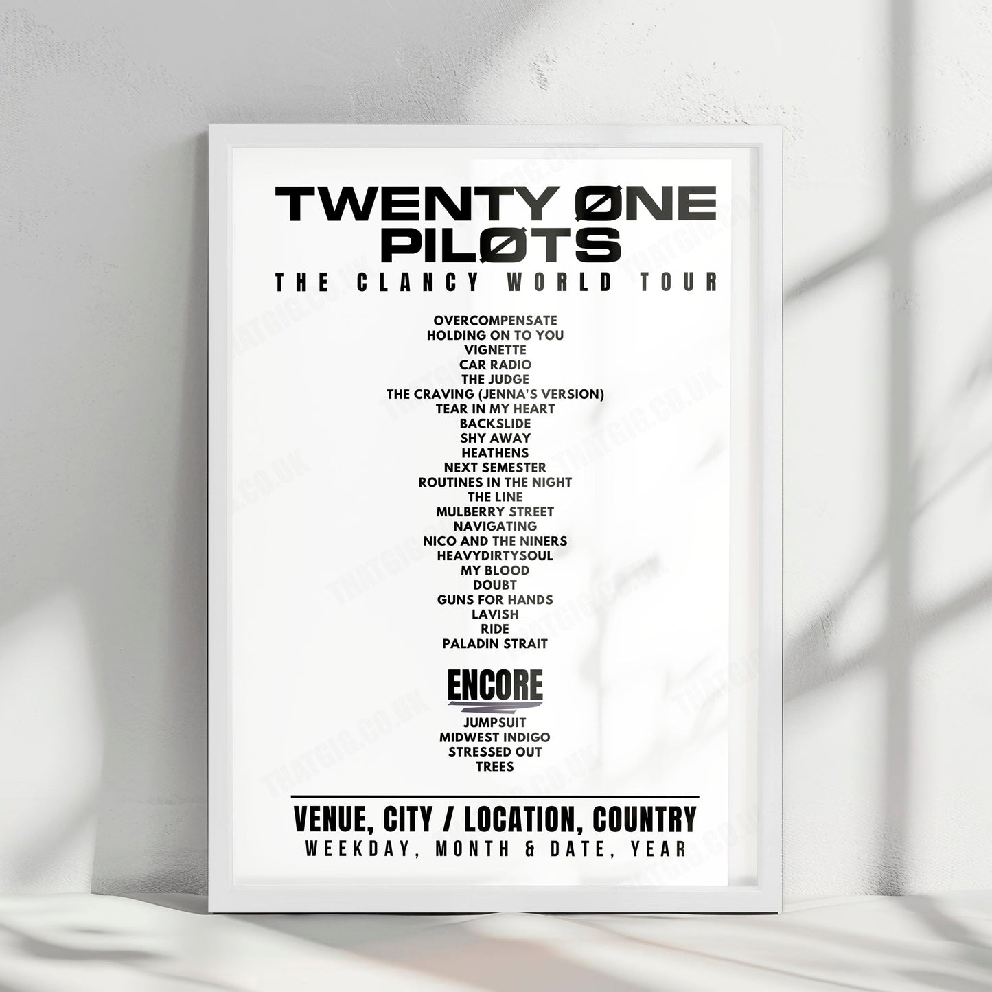 twenty one pilots Setlist Poster - The O2 Arena, London - May 13th, 2025