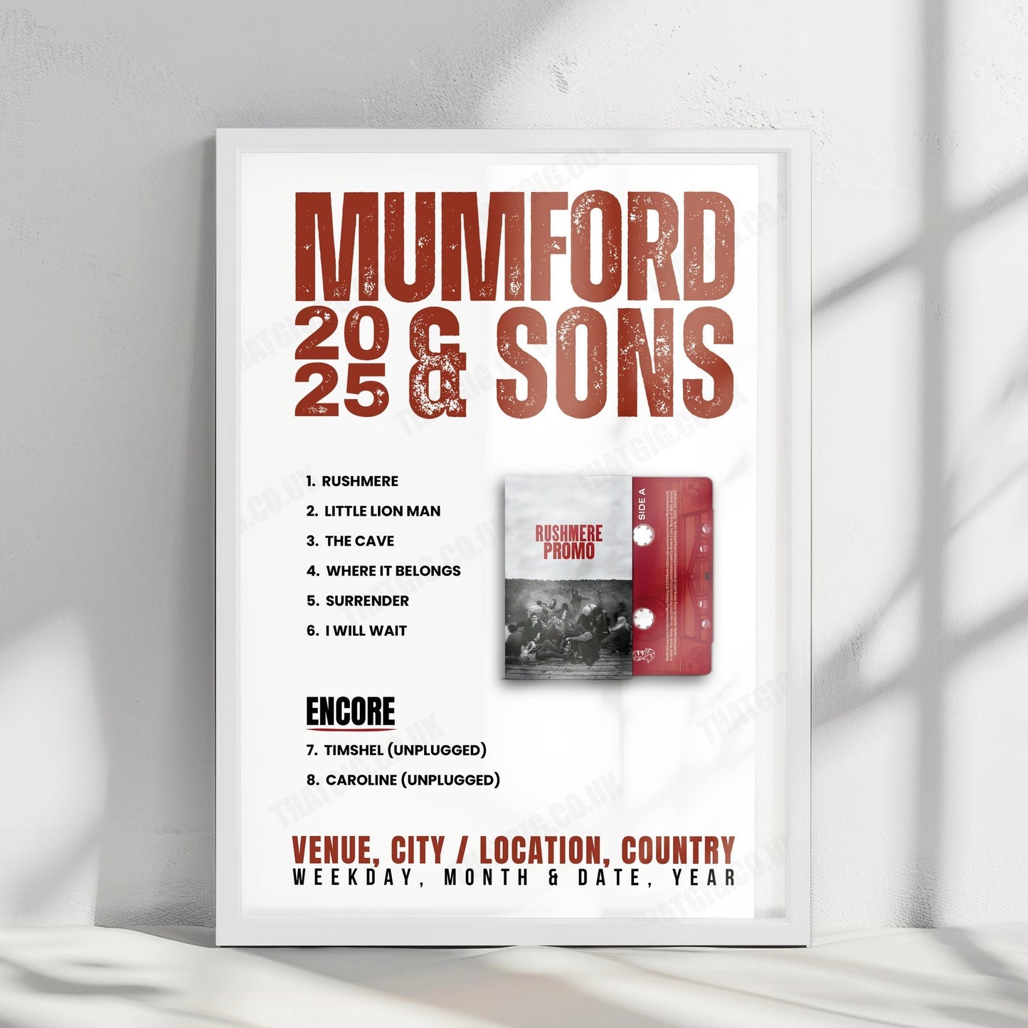 Mumford & Sons Setlist Poster - PRYZM, Kingston upon Thames - April 3rd, 2025