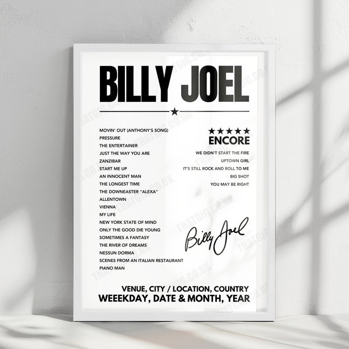 Billy Joel Setlist Poster - Allegiant Stadium - February 26th, 2022