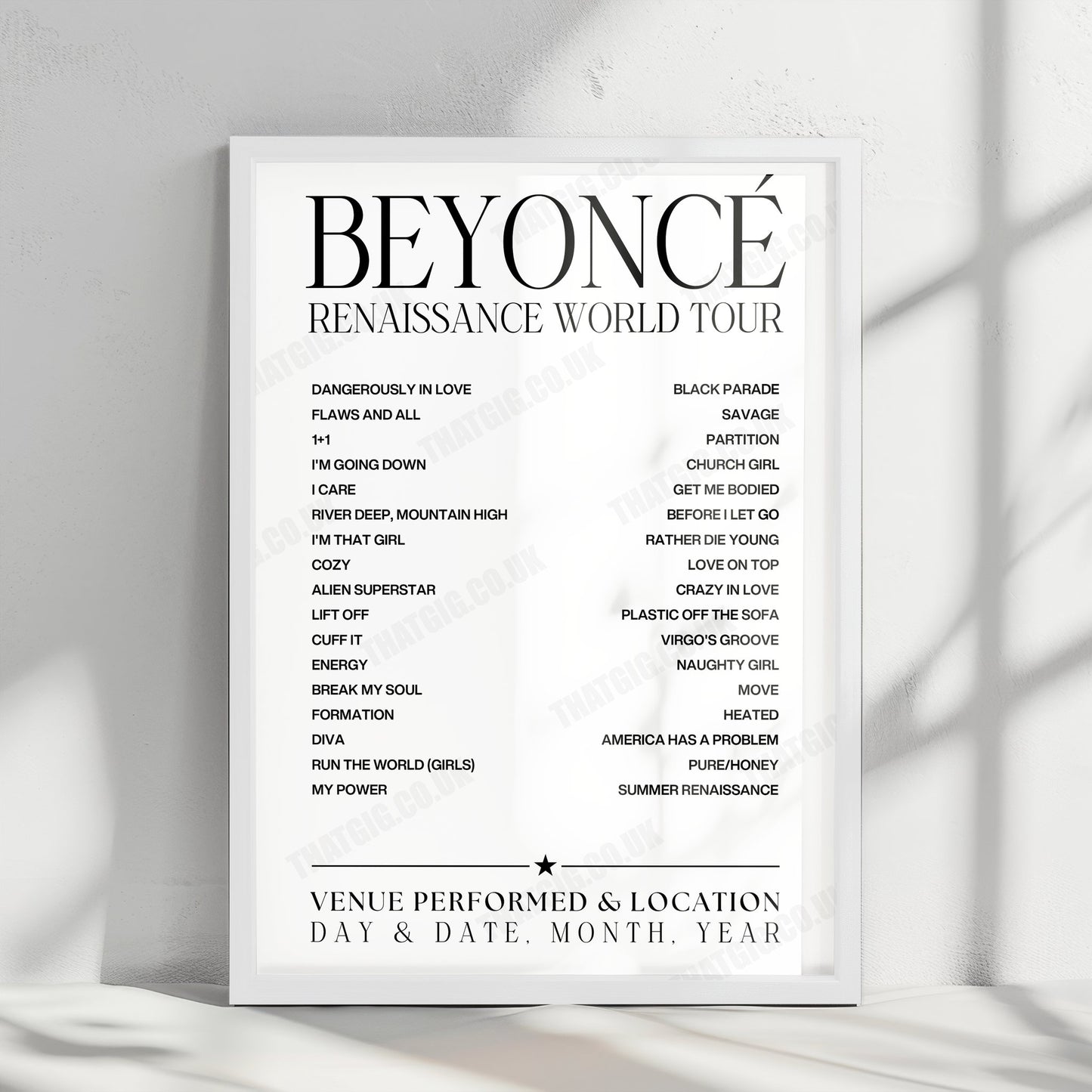Beyoncé Setlist Poster - Allegiant Stadium, Las Vegas - August 26th, 2023