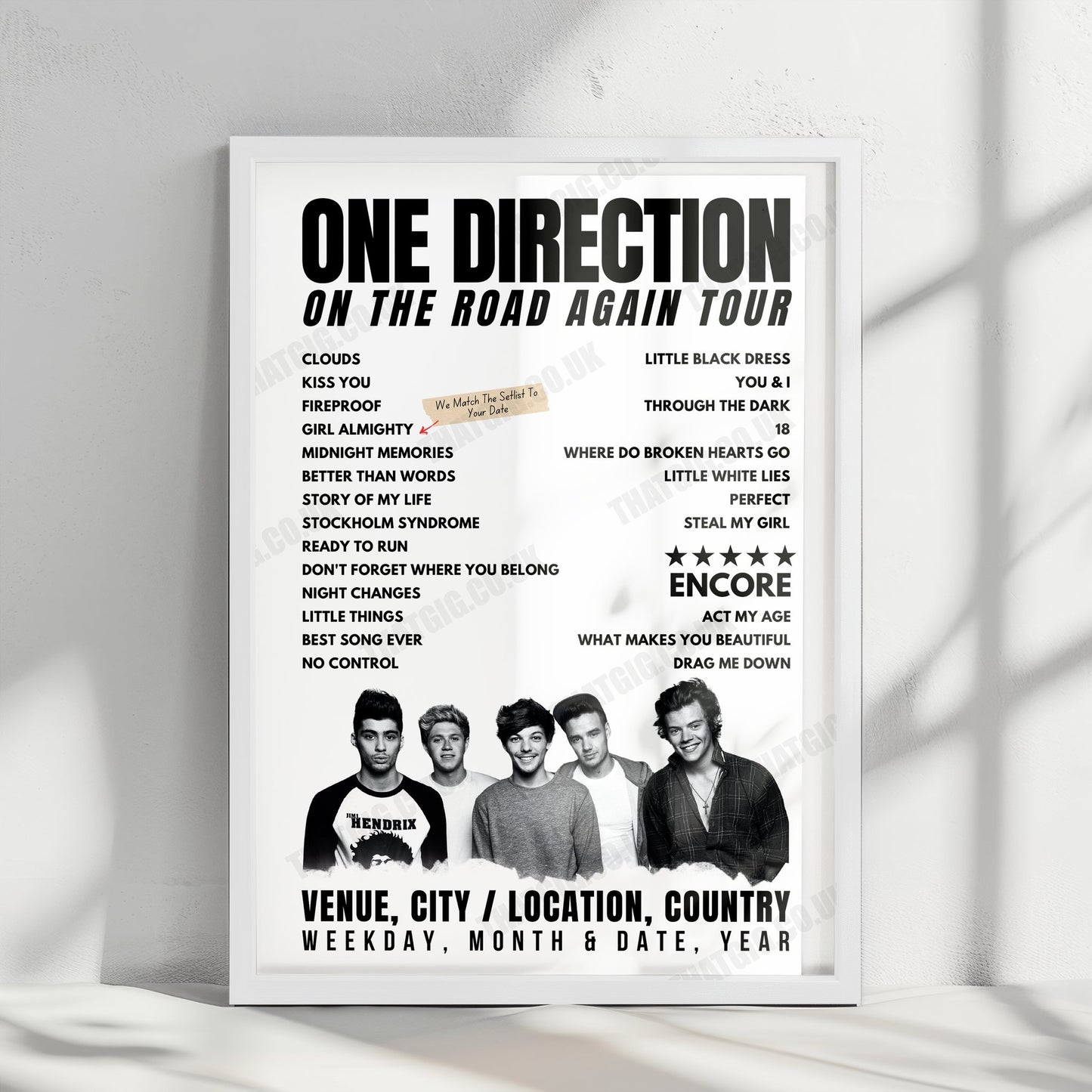 One Direction Setlist Poster - The SSE Hydro, Glasgow, Scotland - October 8th, 2015