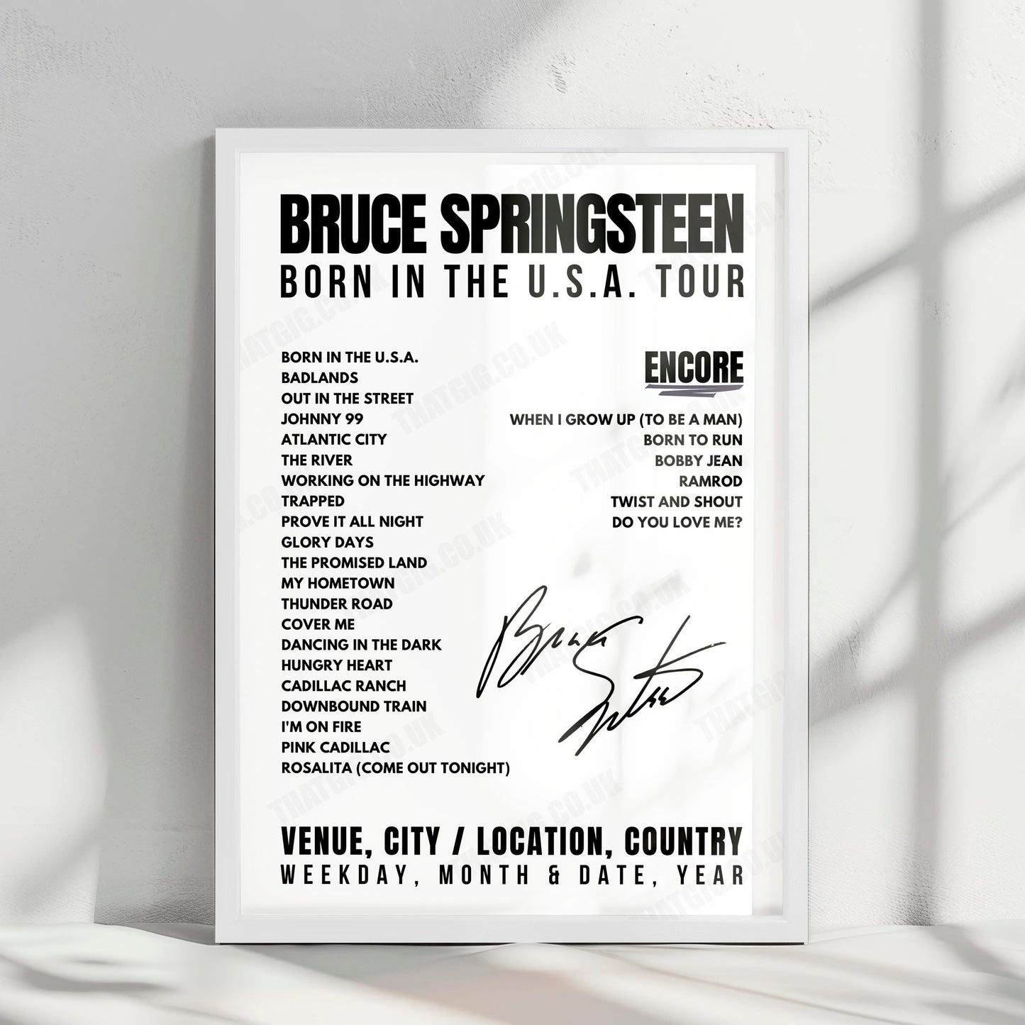 Bruce Springsteen Setlist Poster - Roundhay Park, Leeds - July 7th, 1985