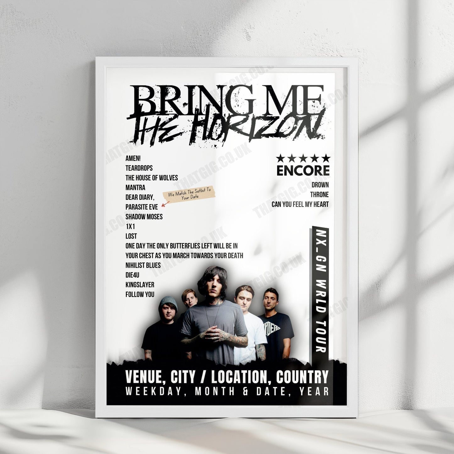 Bring Me the Horizon Setlist Poster - Sick New World Sideshows 2024 - April 26, 2024