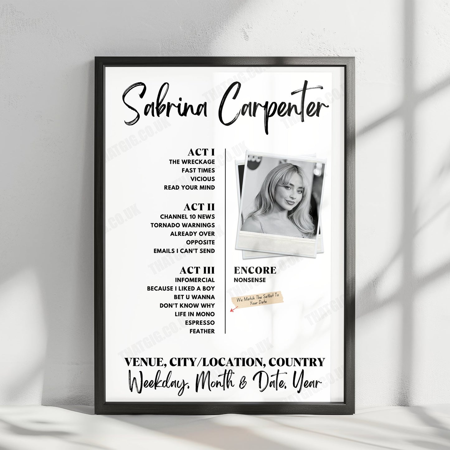 Sabrina Carpenter Setlist Poster - Crypto.com Arena, Los Angeles, CA, USA - November 15th, 2024