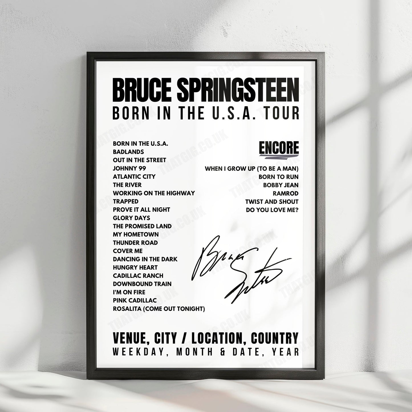 Bruce Springsteen Setlist Poster - CNE Stadium, Toronto - August 27th, 1985