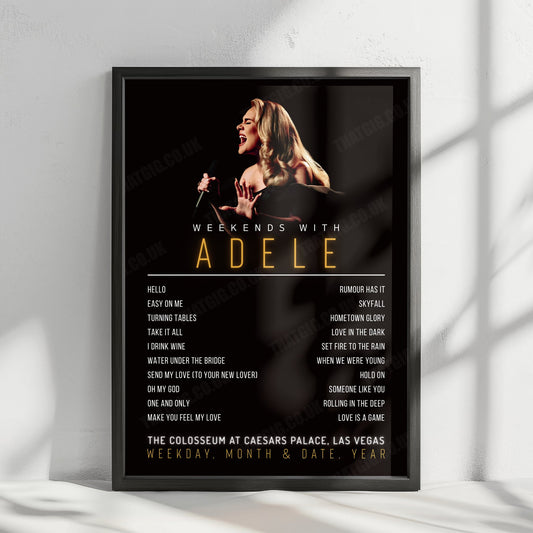 Adele Setlist Poster - The Colosseum at Caesars Palace, Las Vegas - January 20th, 2024