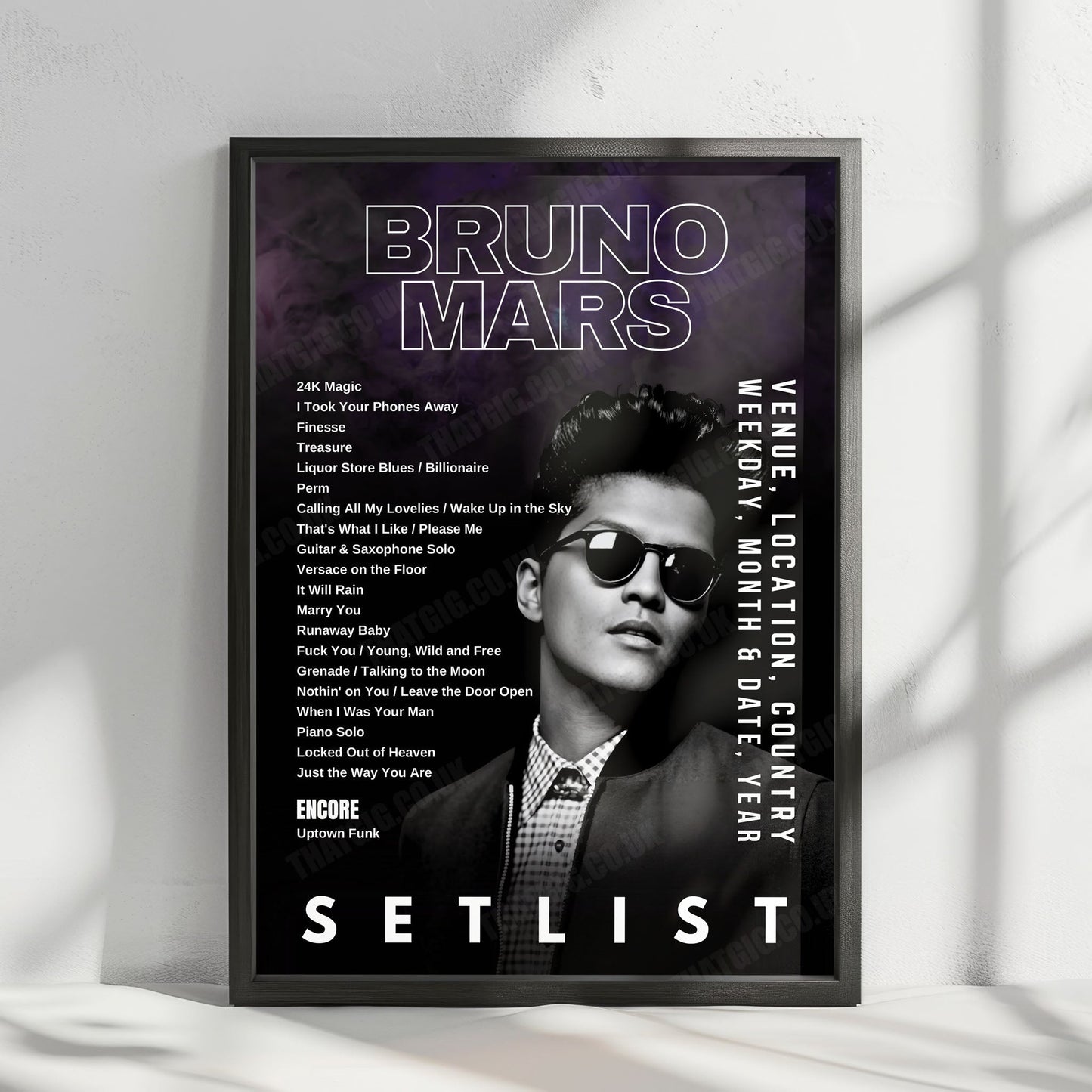 Bruno Mars Setlist Poster - Highland Festival Grounds at the Kentucky Expo Center, Louisville - September 17th, 2023