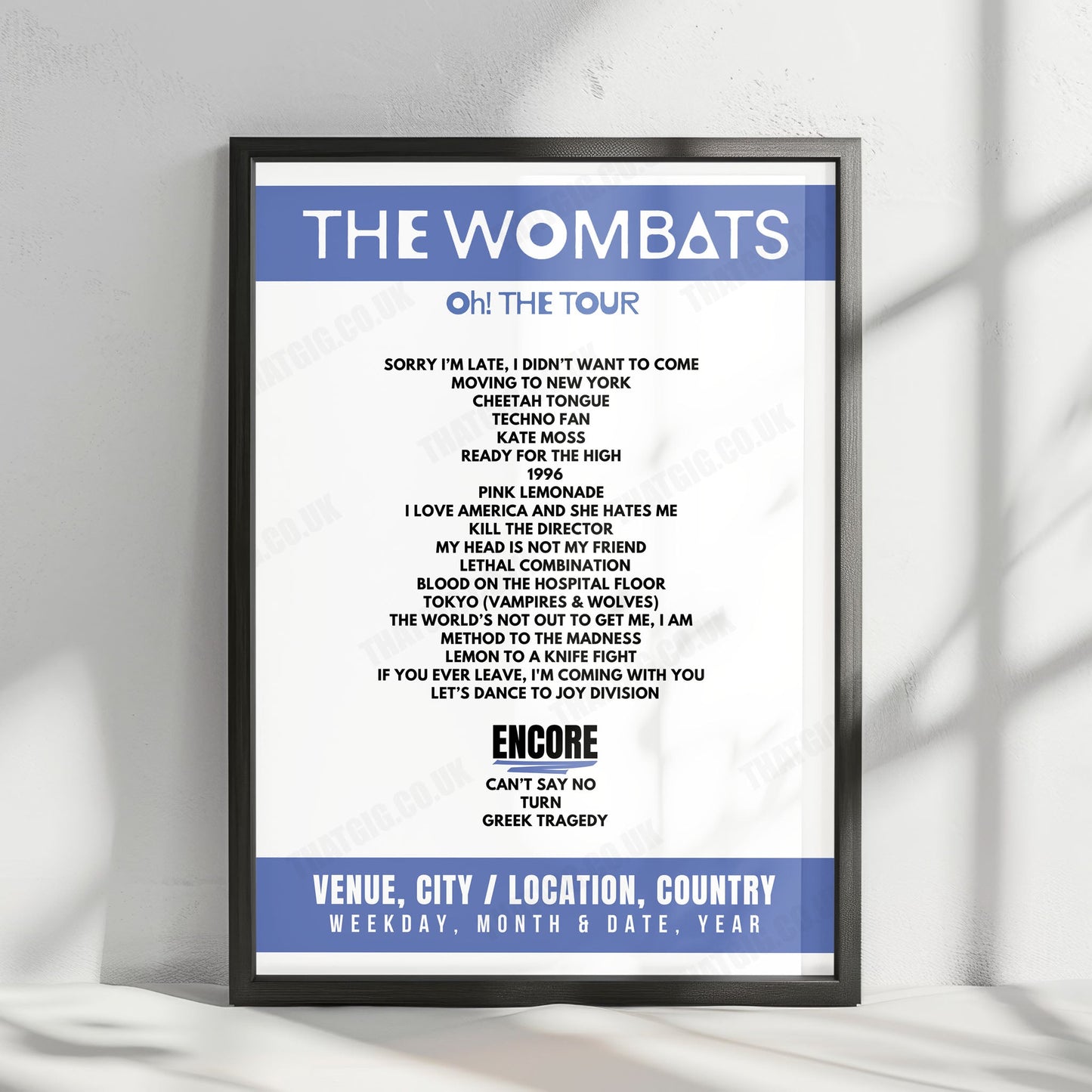 The Wombats Setlist Poster - First Direct Arena, Leeds - March 26th, 2025