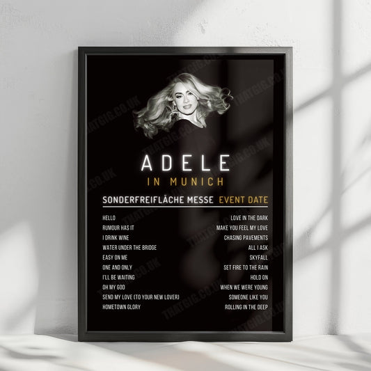 Adele Setlist Poster - Sonderfreifläche Messe, Munich - August 9th, 2024