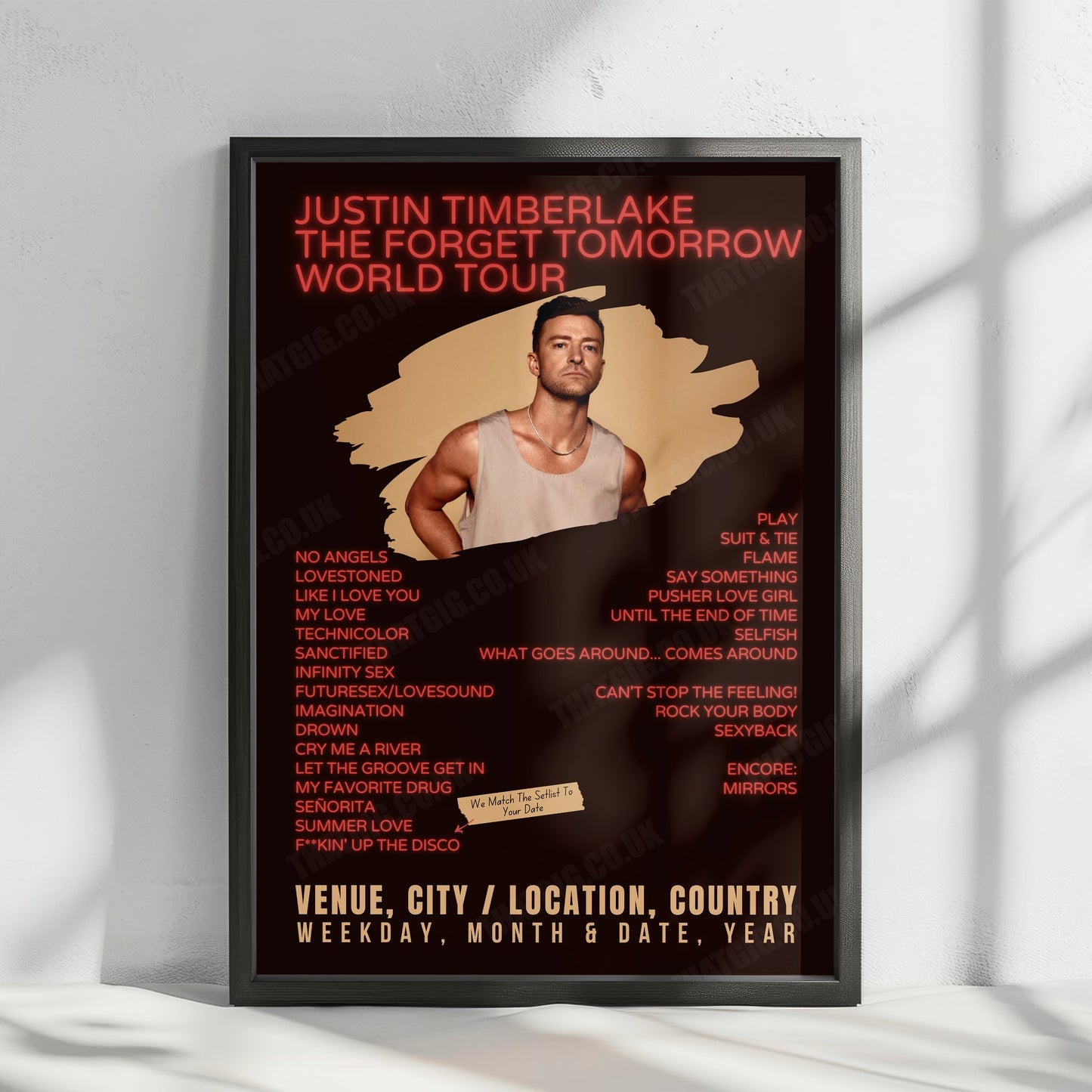 Justin Timberlake Setlist Poster - Co-op Live, Manchester, England - August 8th, 2024