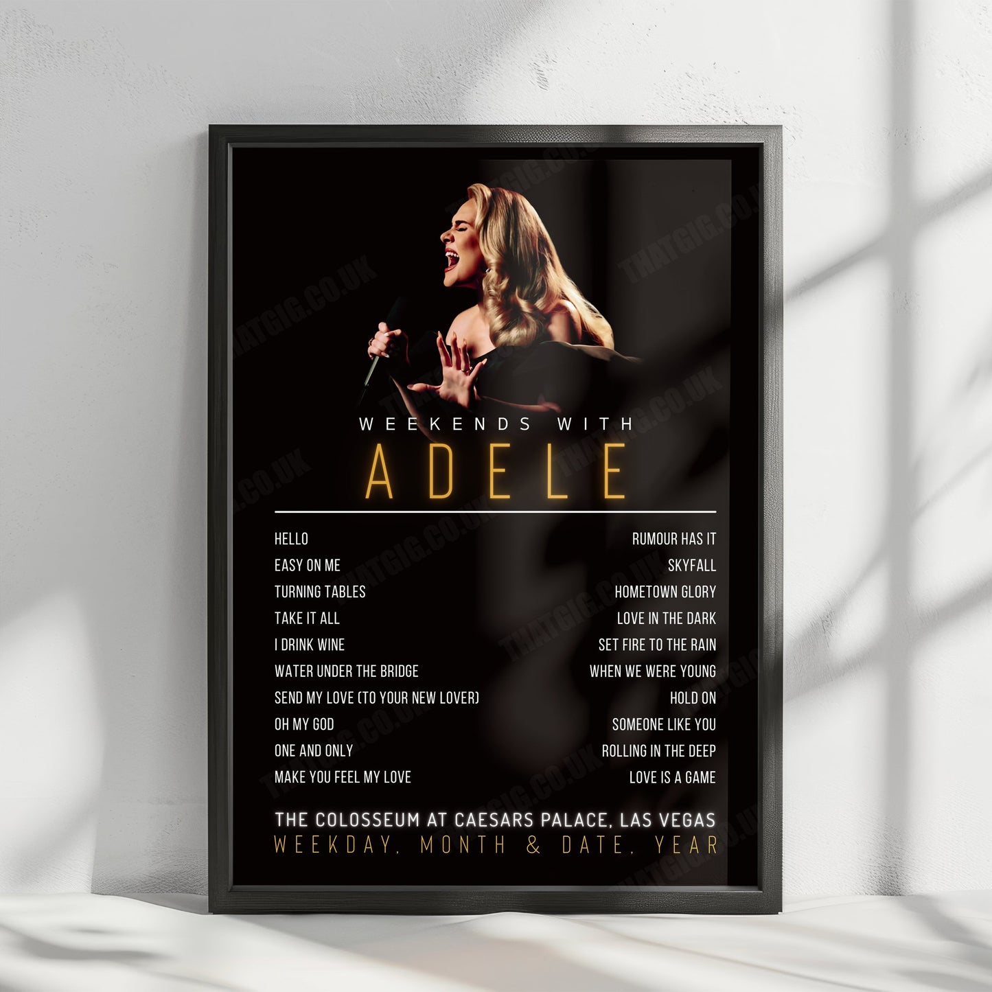 Adele Setlist Poster - The Colosseum at Caesars Palace, Las Vegas - January 20th, 2023