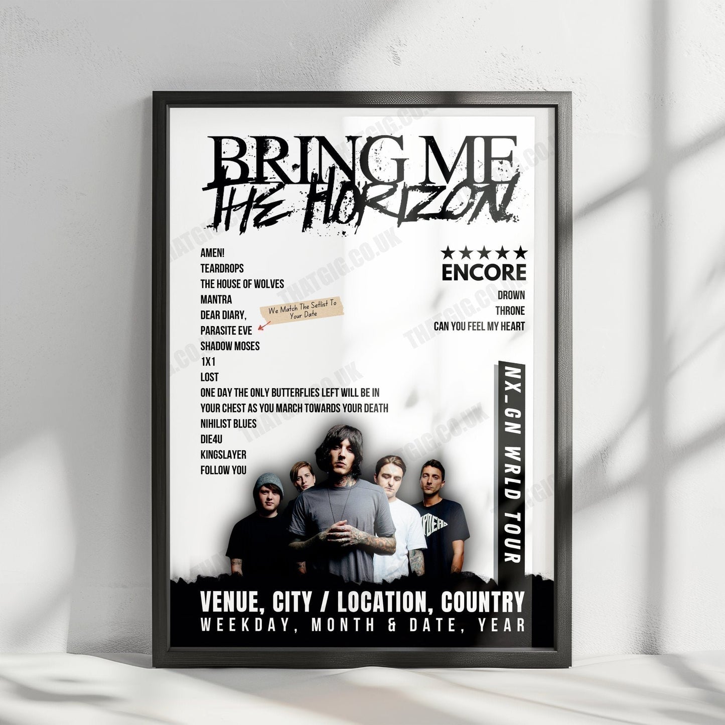 Bring Me the Horizon Setlist Poster - Sick New World Sideshows 2024 - April 26, 2024