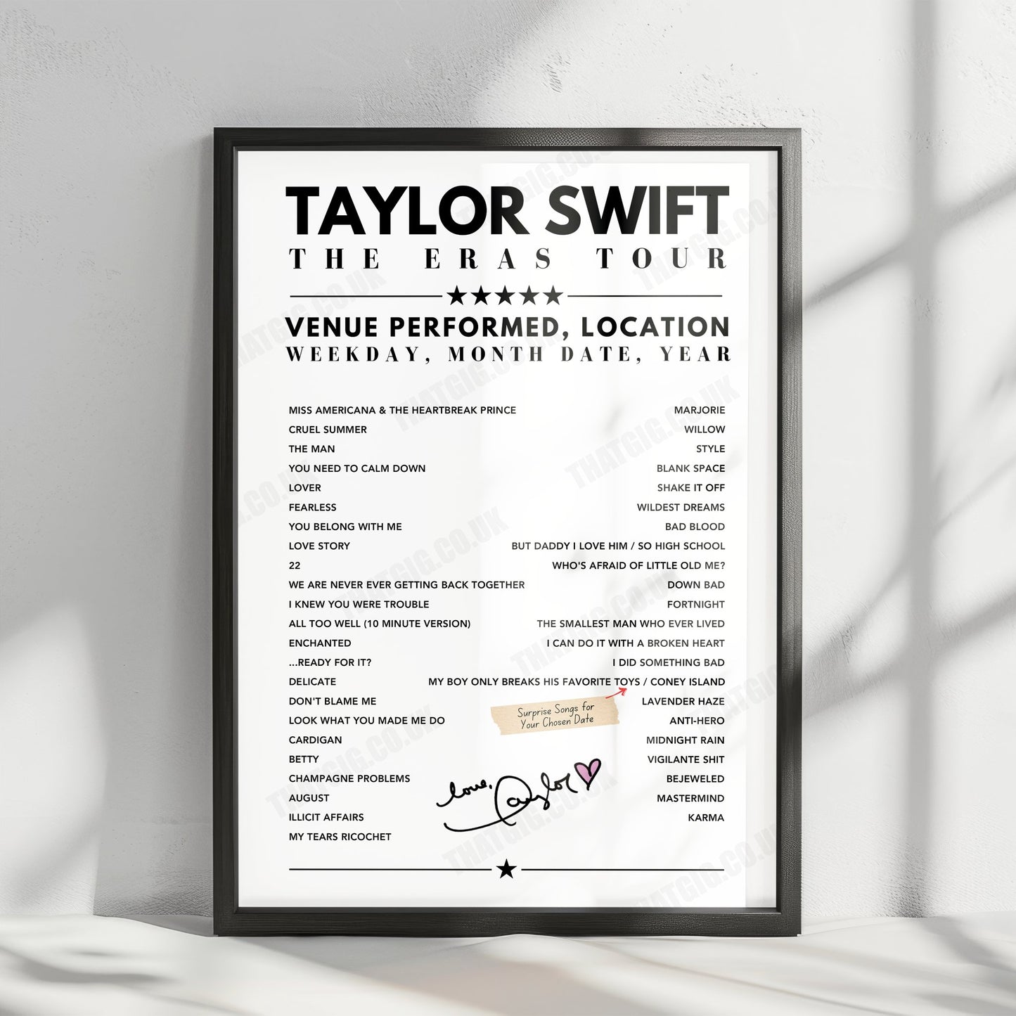 Taylor Swift Setlist Poster - Rogers Centre, Toronto, Canada - November 14th, 2024