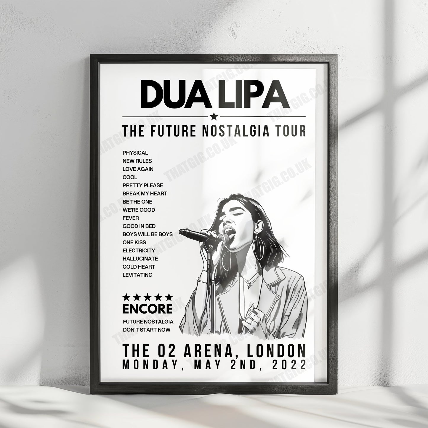 Dua Lipa Setlist Poster - The O2 Arena - May 2nd, 2022