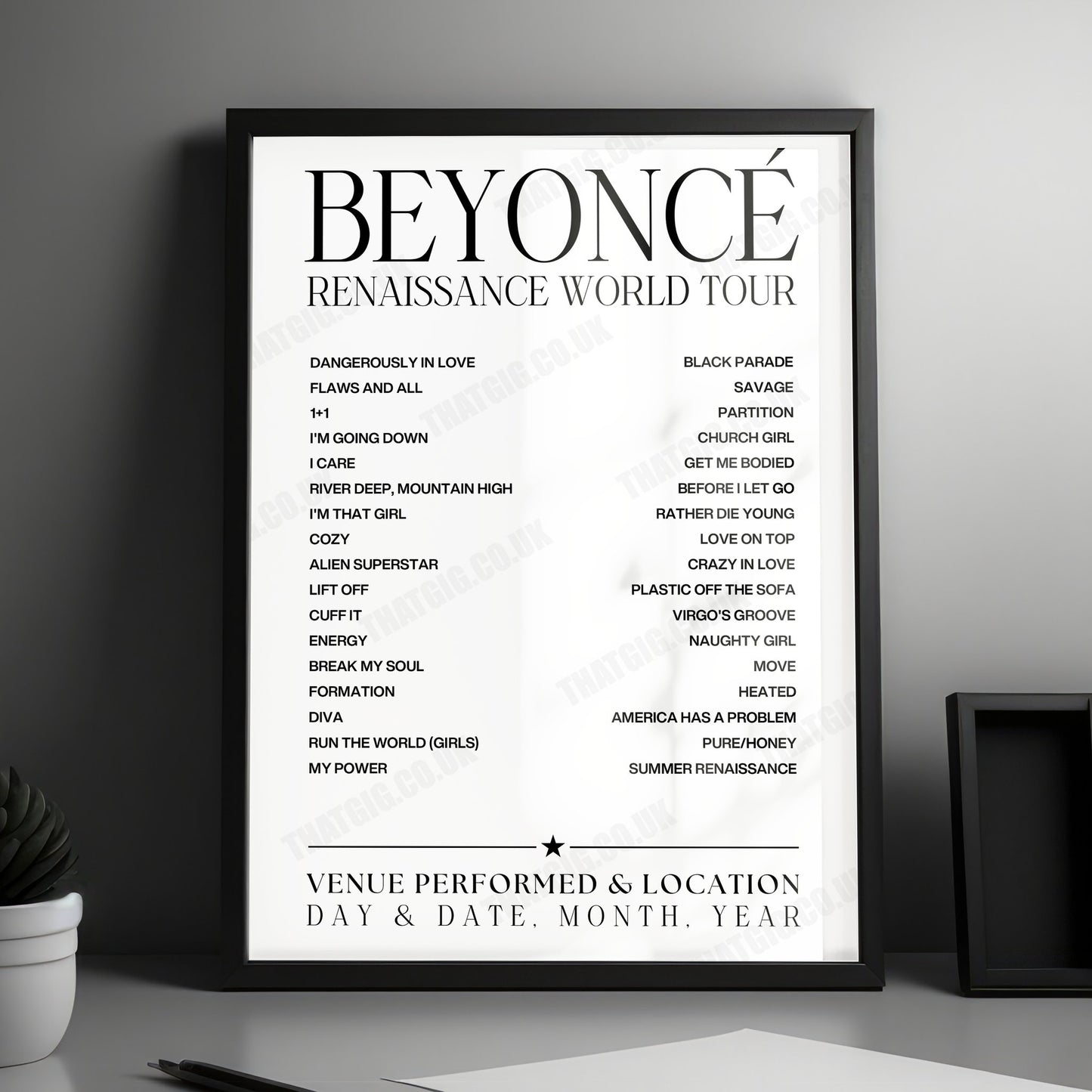 Beyoncé Setlist Poster - Allegiant Stadium, Las Vegas - August 26th, 2023